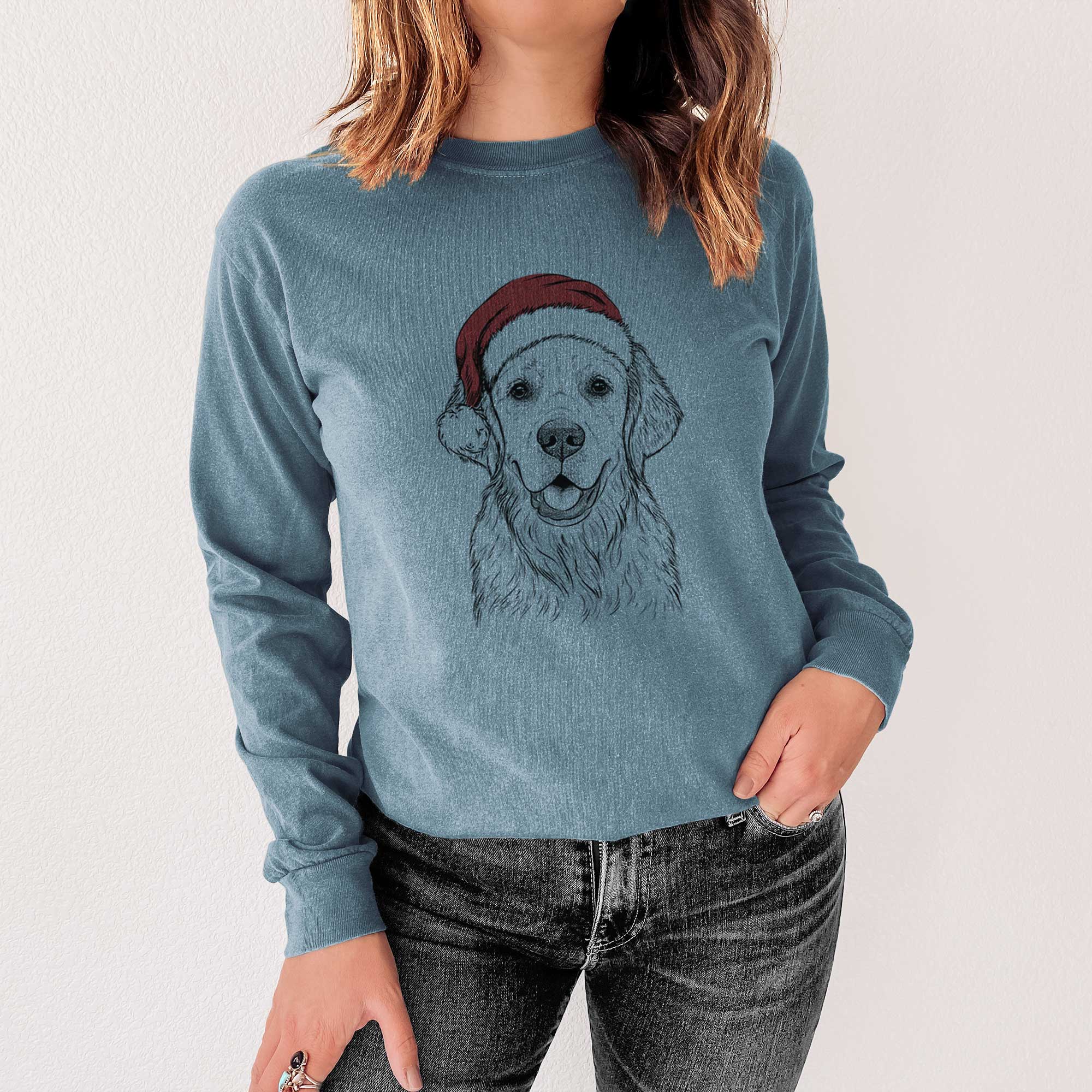 Santa Emma the Golden Retriever - Men's Heavyweight 100% Cotton Long Sleeve - Image 4