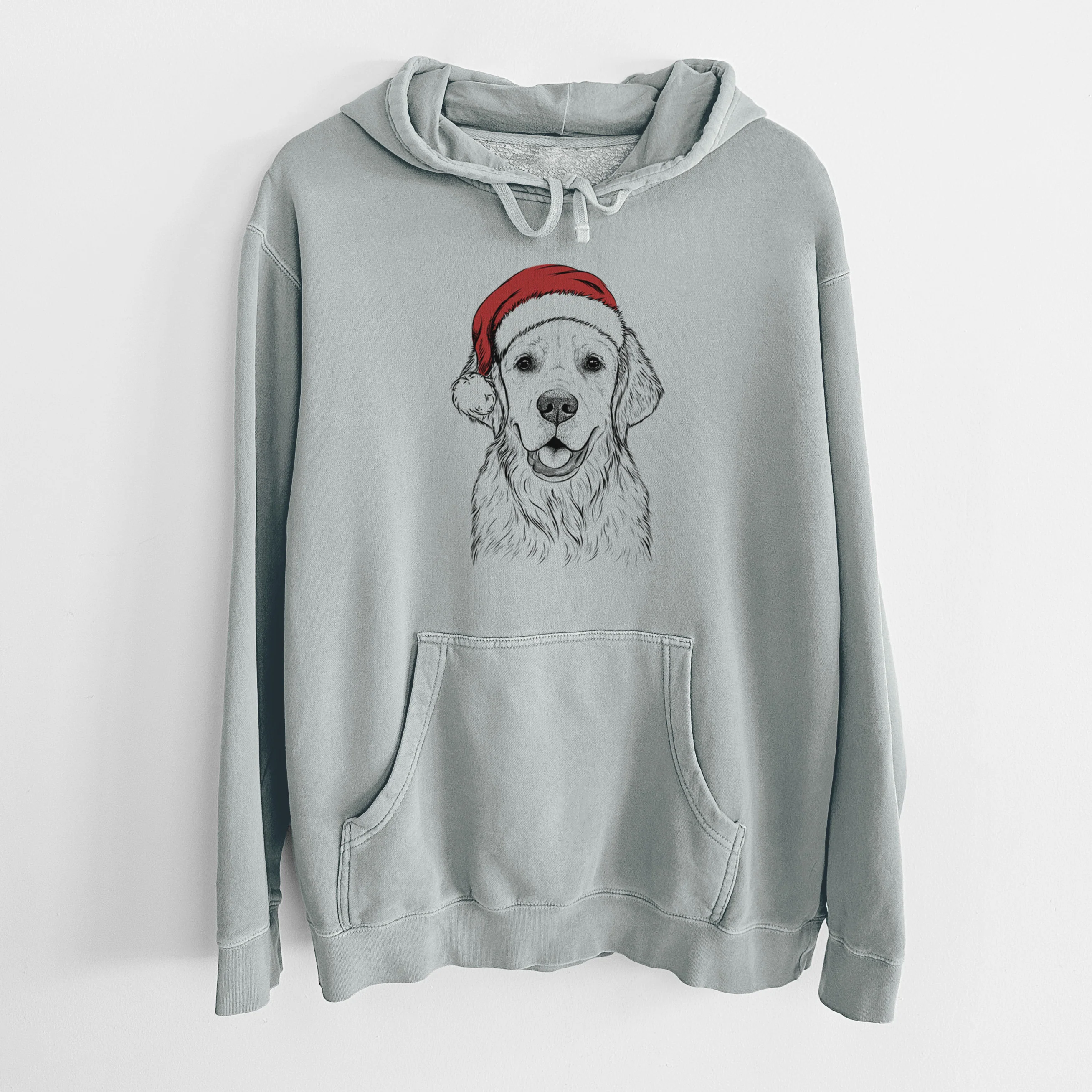 Santa Hat Emma the Golden Retriever - Unisex Pigment Dyed Hoodie - Image 8