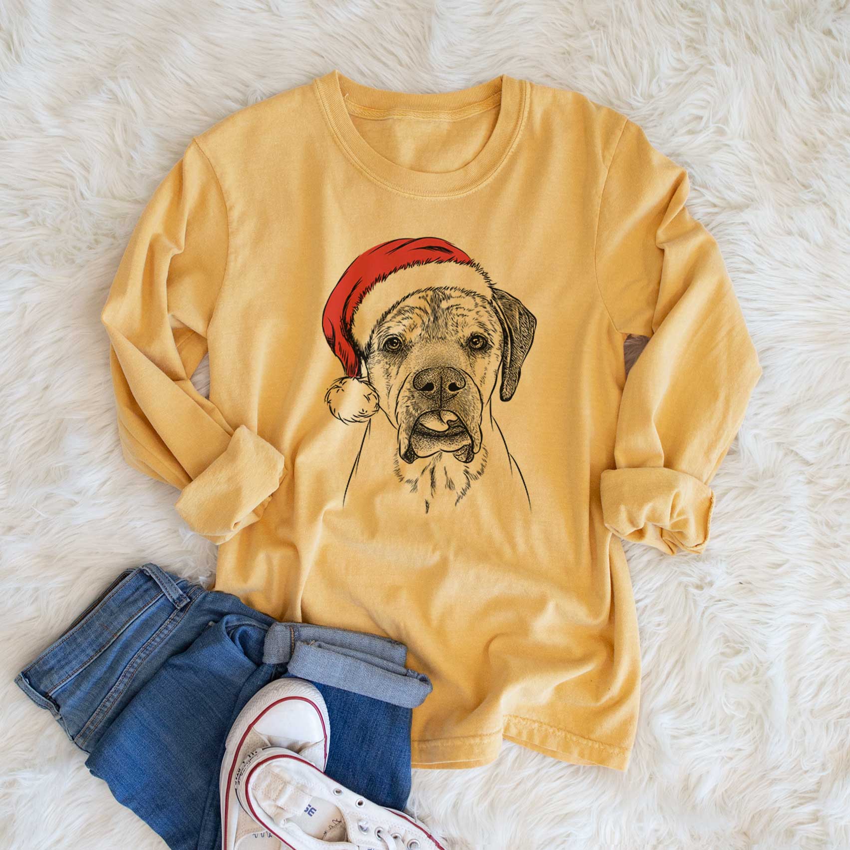 Santa Emma the English Mastiff - Men's Heavyweight 100% Cotton Long Sleeve - Image 6