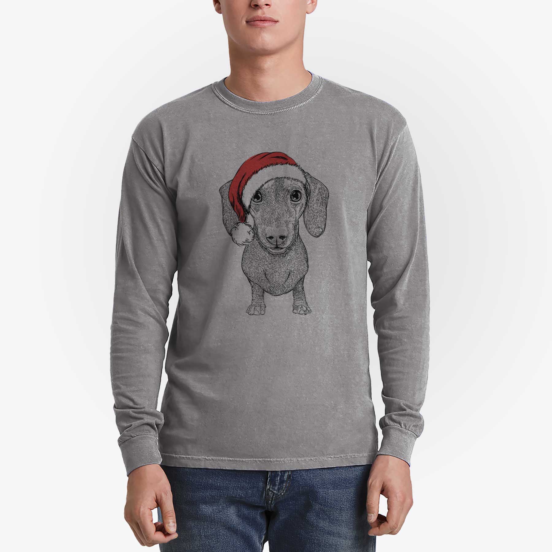 Santa Ernie the Mini Dachshund - Men's Heavyweight 100% Cotton Long Sleeve - Image 5