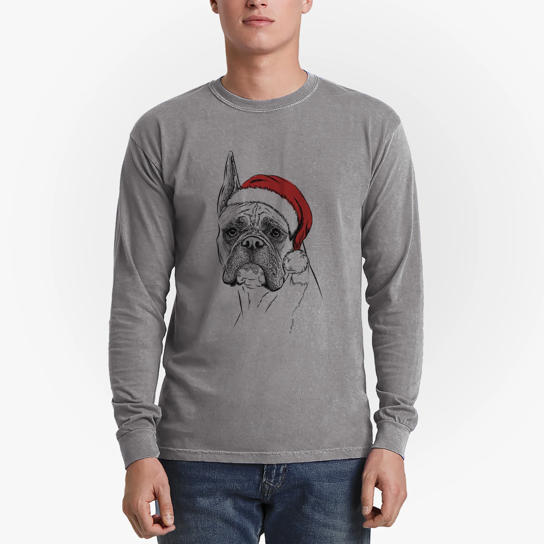 Santa Ezra the Boxer - Men's Heavyweight 100% Cotton Long Sleeve - Image 4