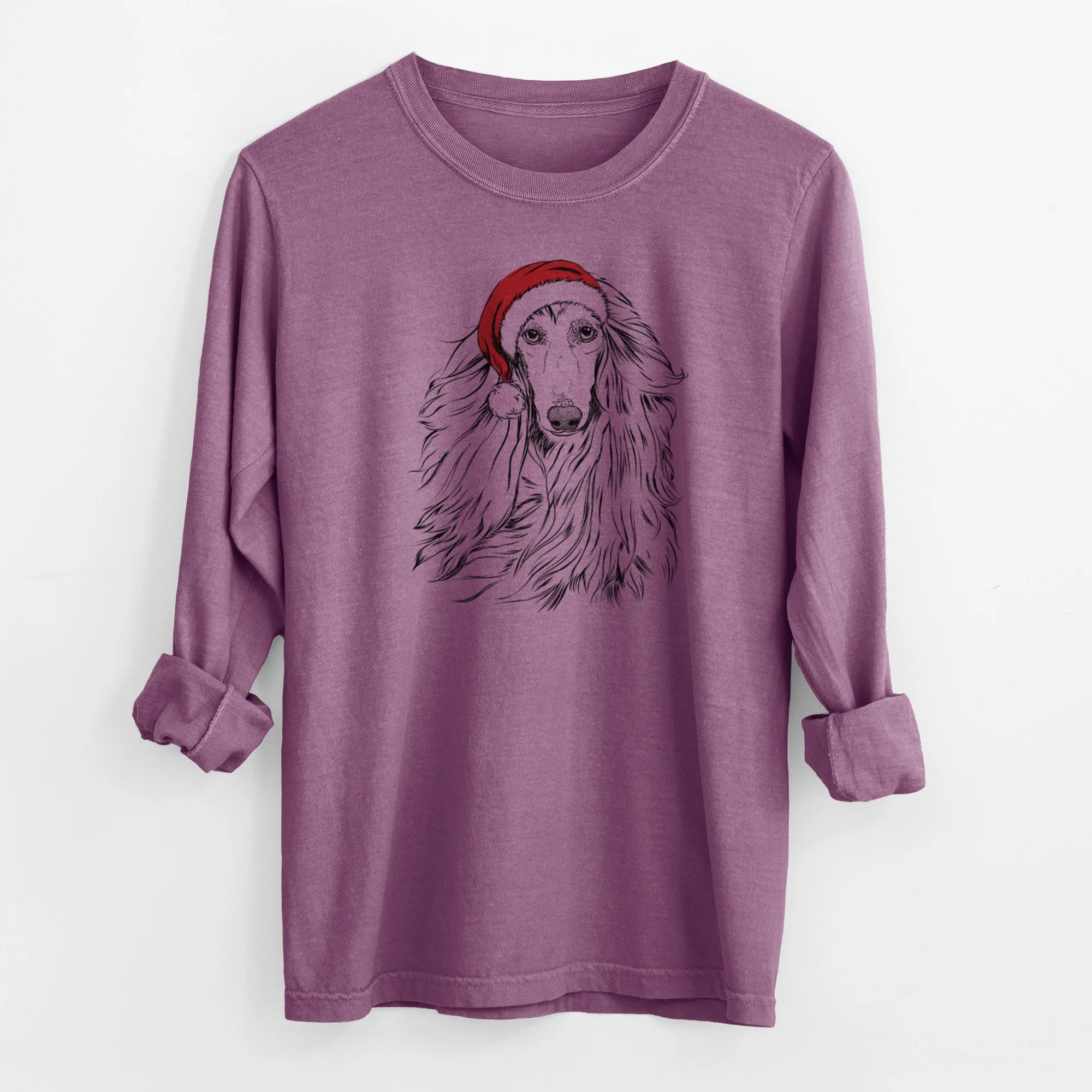 Santa Fabio the Afghan Hound - Men's Heavyweight 100% Cotton Long Sleeve - Image 10