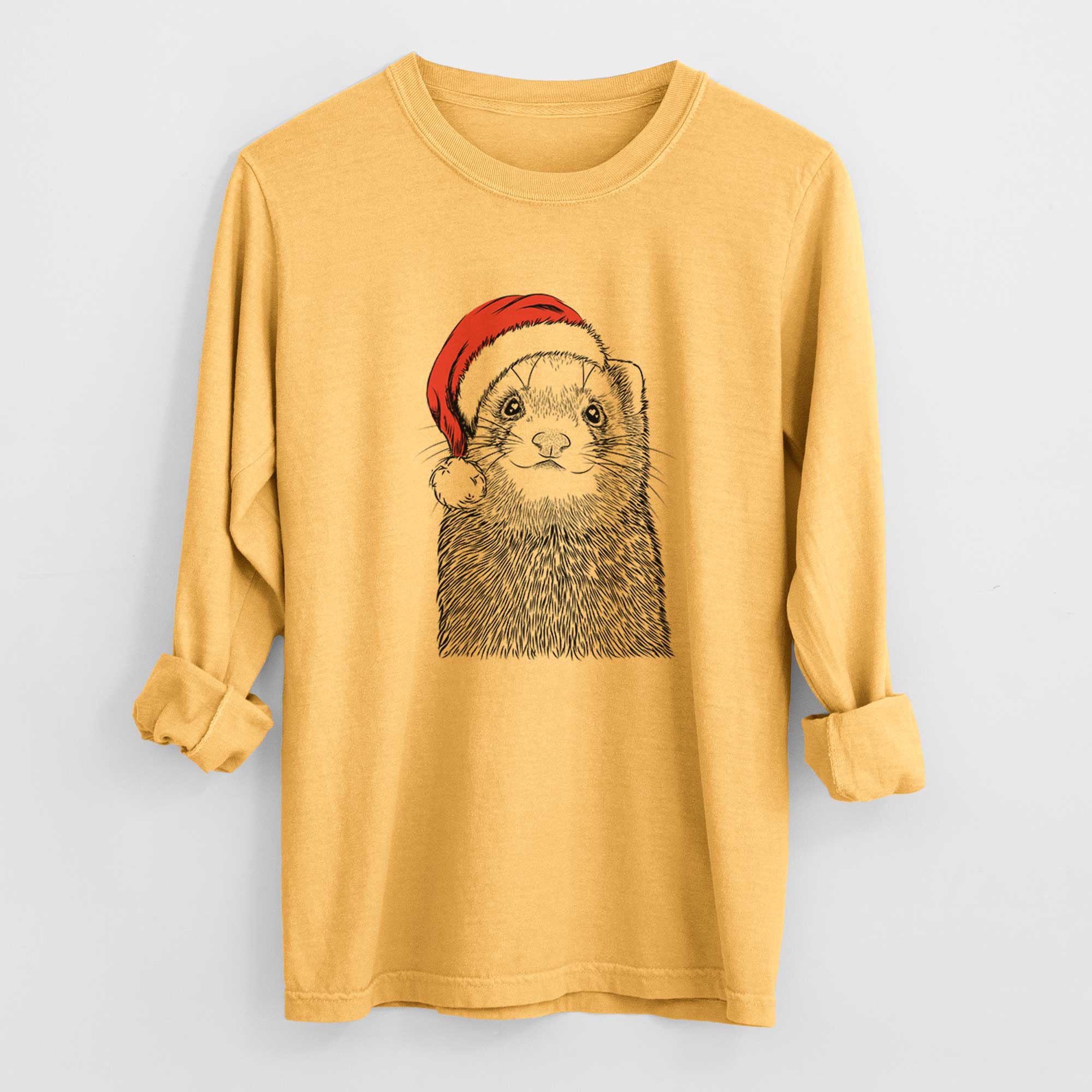 Santa Fig the Ferret - Men's Heavyweight 100% Cotton Long Sleeve - Image 3