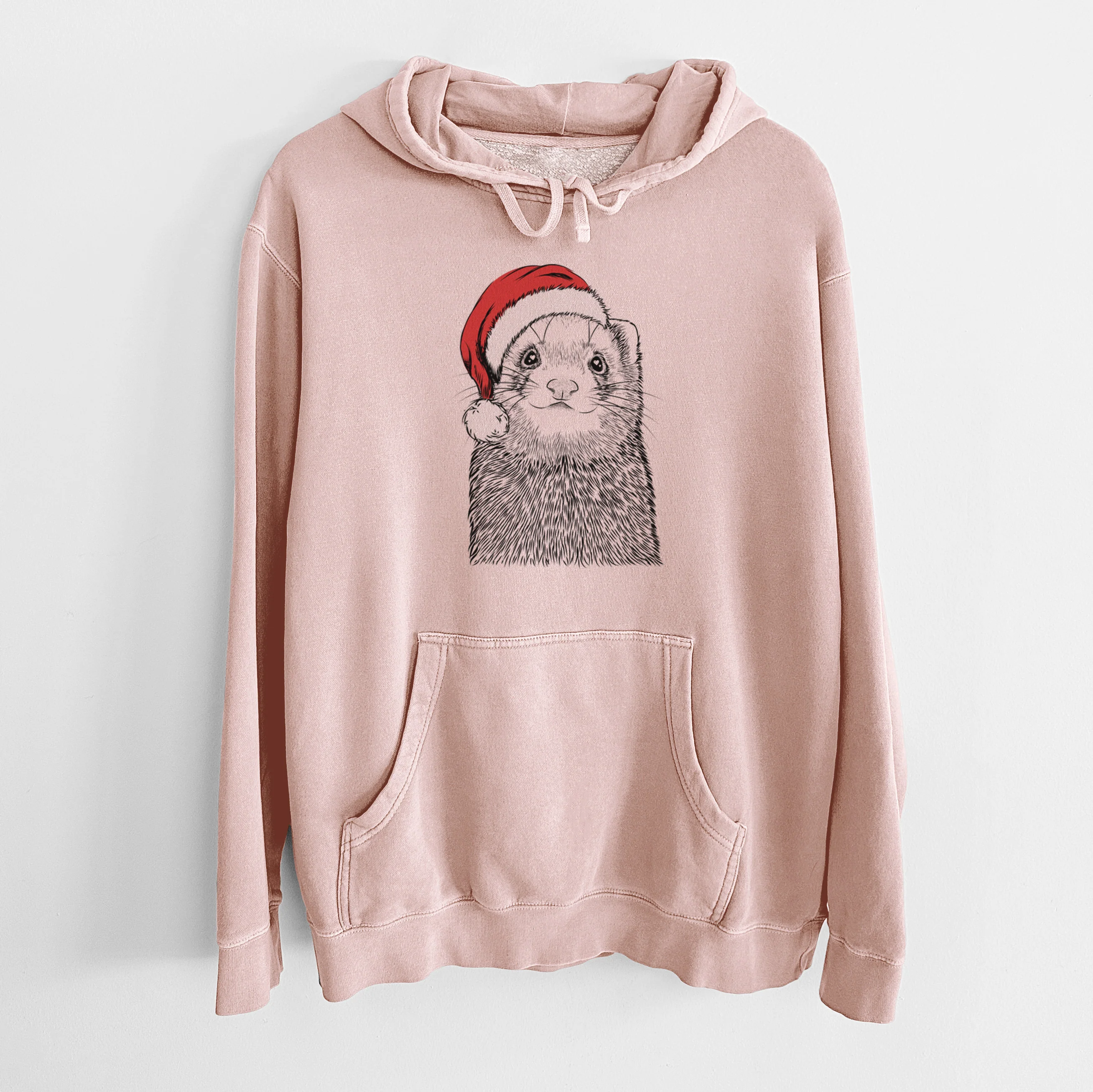 Santa Hat Fig the Ferret - Unisex Pigment Dyed Hoodie - Image 6