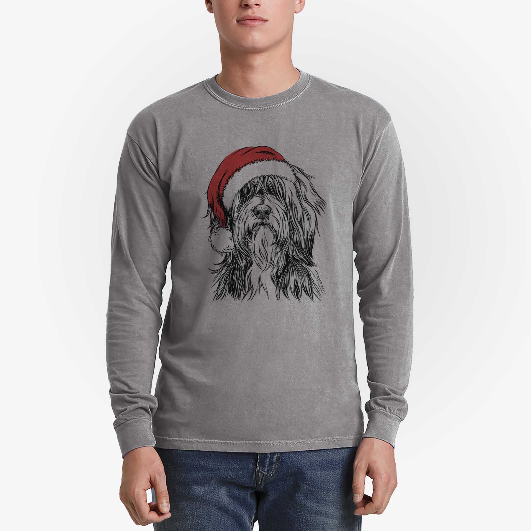 Santa Fiji the Polish Lowland Sheepdog - Men's Heavyweight 100% Cotton Long Sleeve - Image 5