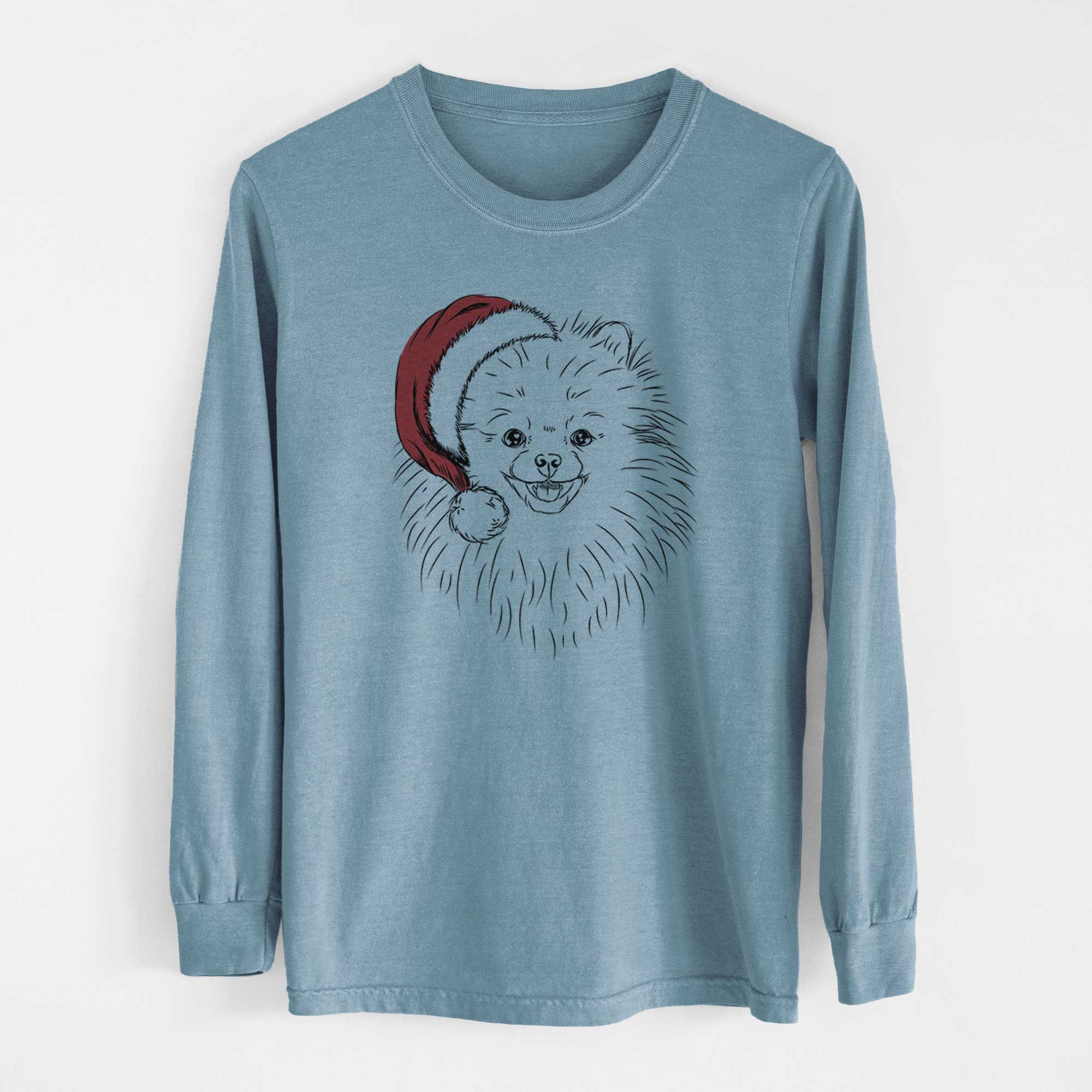 Santa Finn the Pomeranian - Men's Heavyweight 100% Cotton Long Sleeve - Image 8