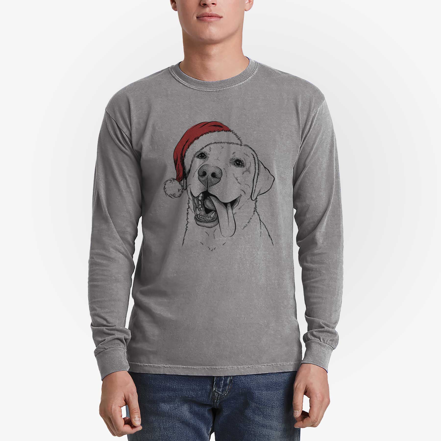 Santa Finn the Labrador Retriever - Men's Heavyweight 100% Cotton Long Sleeve - Image 5