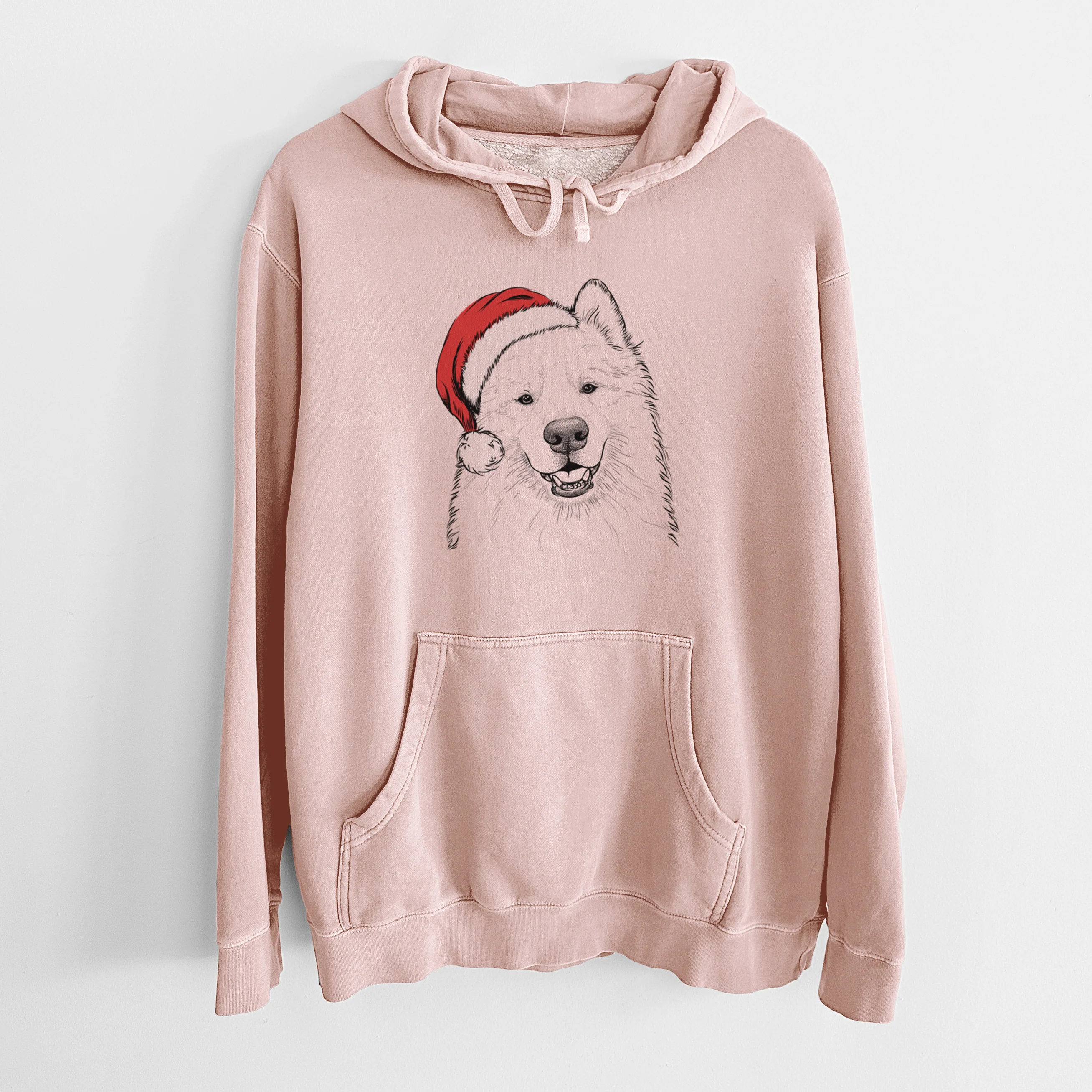 Santa Hat Foster the Samoyed - Unisex Pigment Dyed Hoodie - Image 6