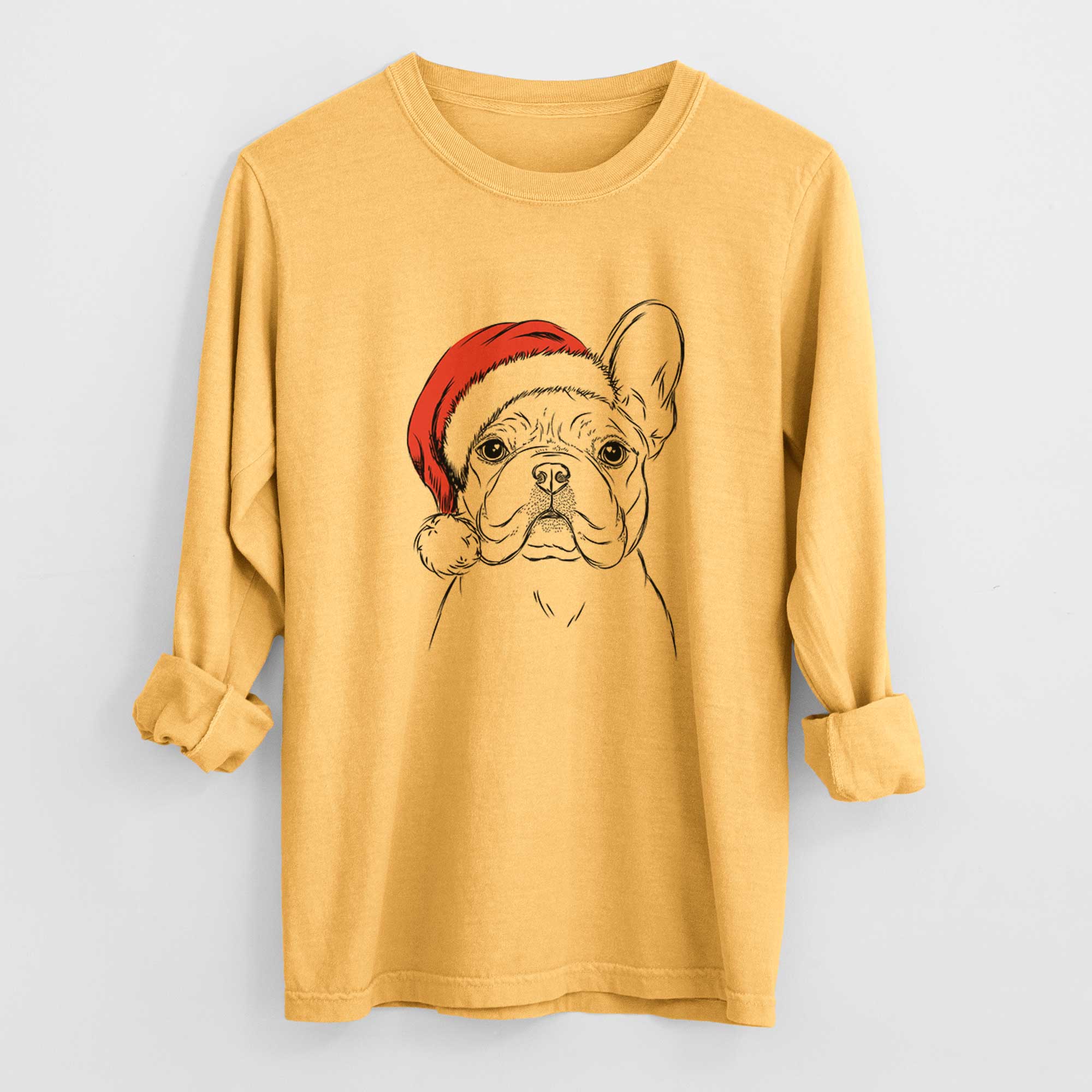 Santa Franco the French Bulldog - Men's Heavyweight 100% Cotton Long Sleeve - Image 3