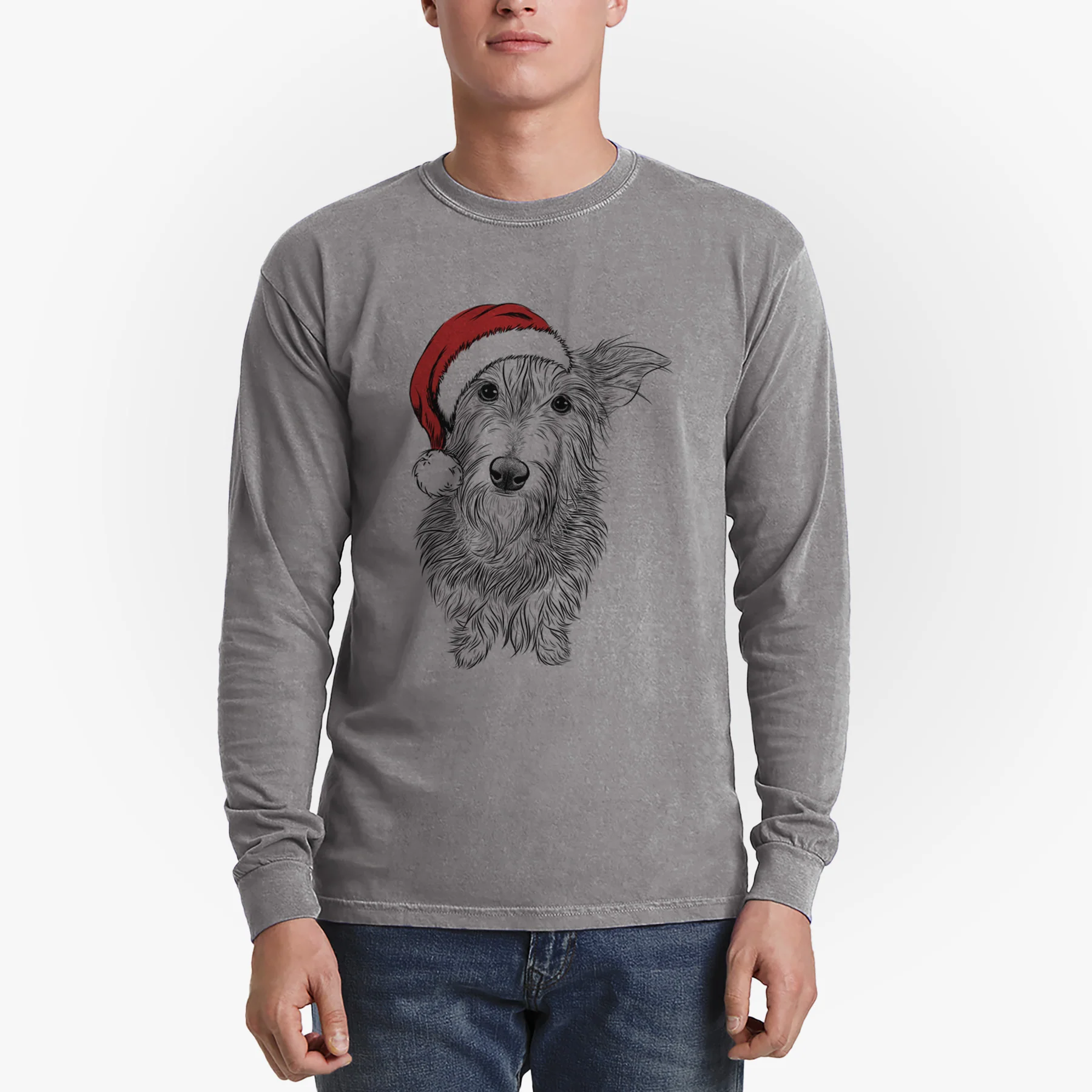 Santa Frida Doggo the Rescue Terrier Mix - Men's Heavyweight 100% Cotton Long Sleeve - Image 4