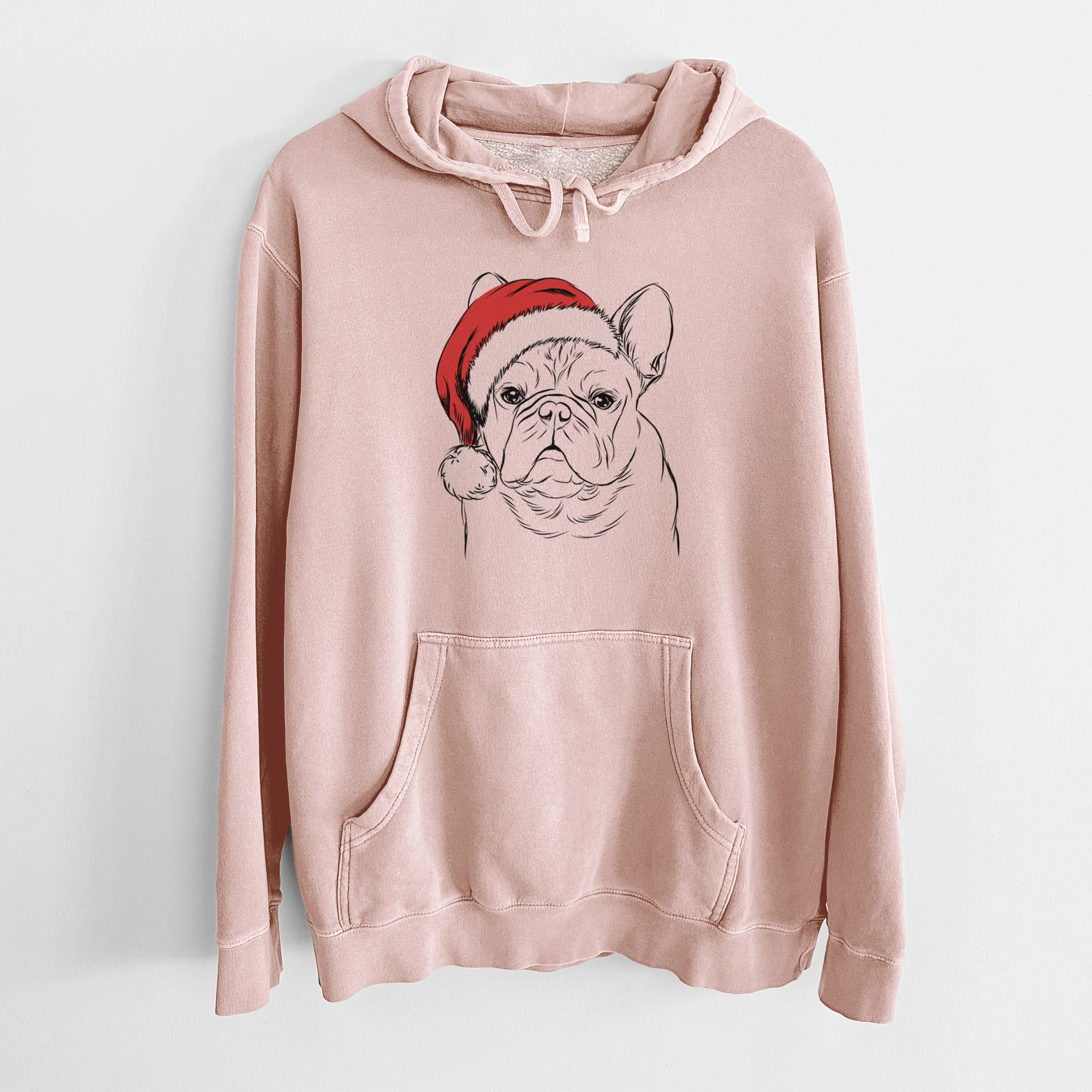 Santa Hat Fudge the French Bulldog - Unisex Pigment Dyed Hoodie - Image 6