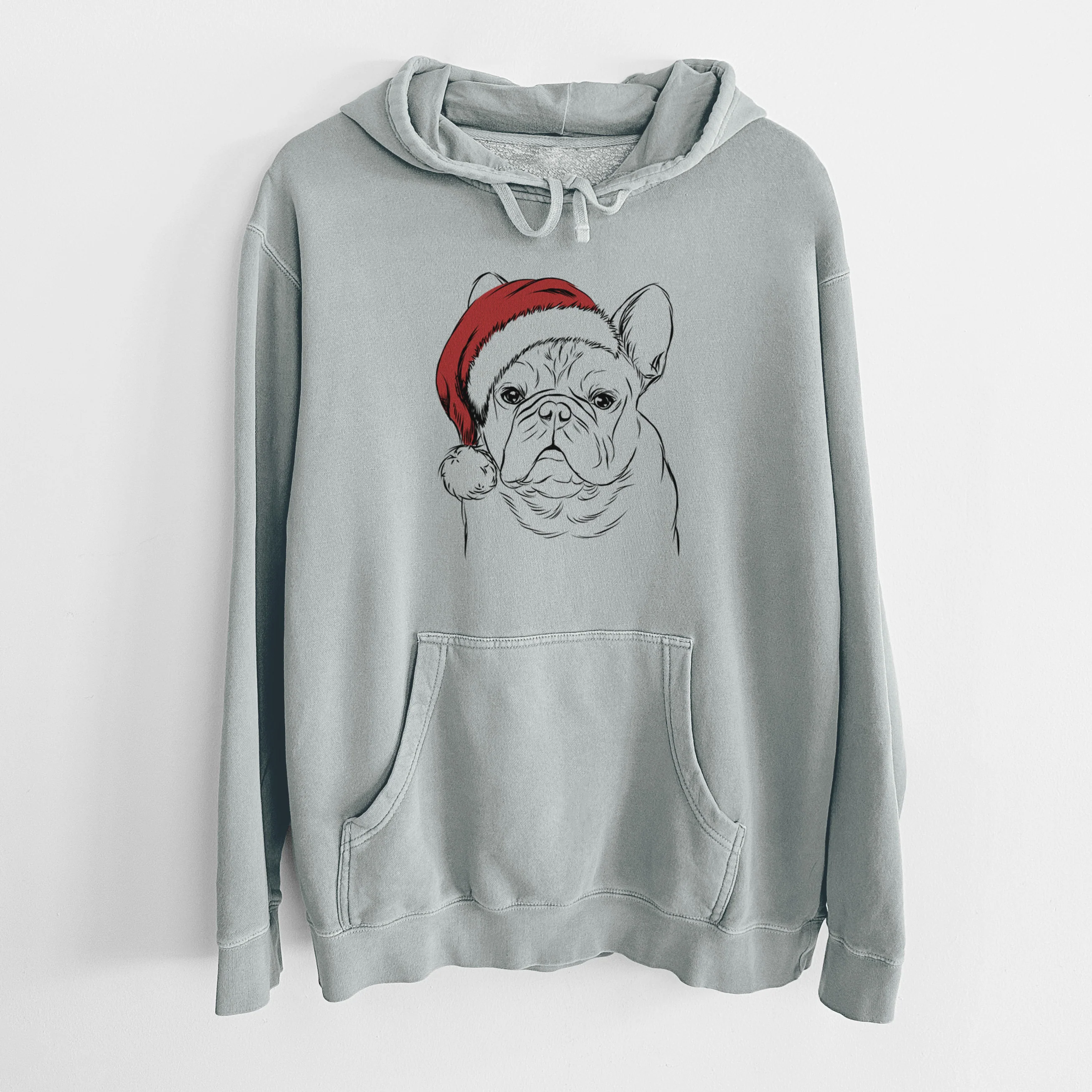 Santa Hat Fudge the French Bulldog - Unisex Pigment Dyed Hoodie - Image 8