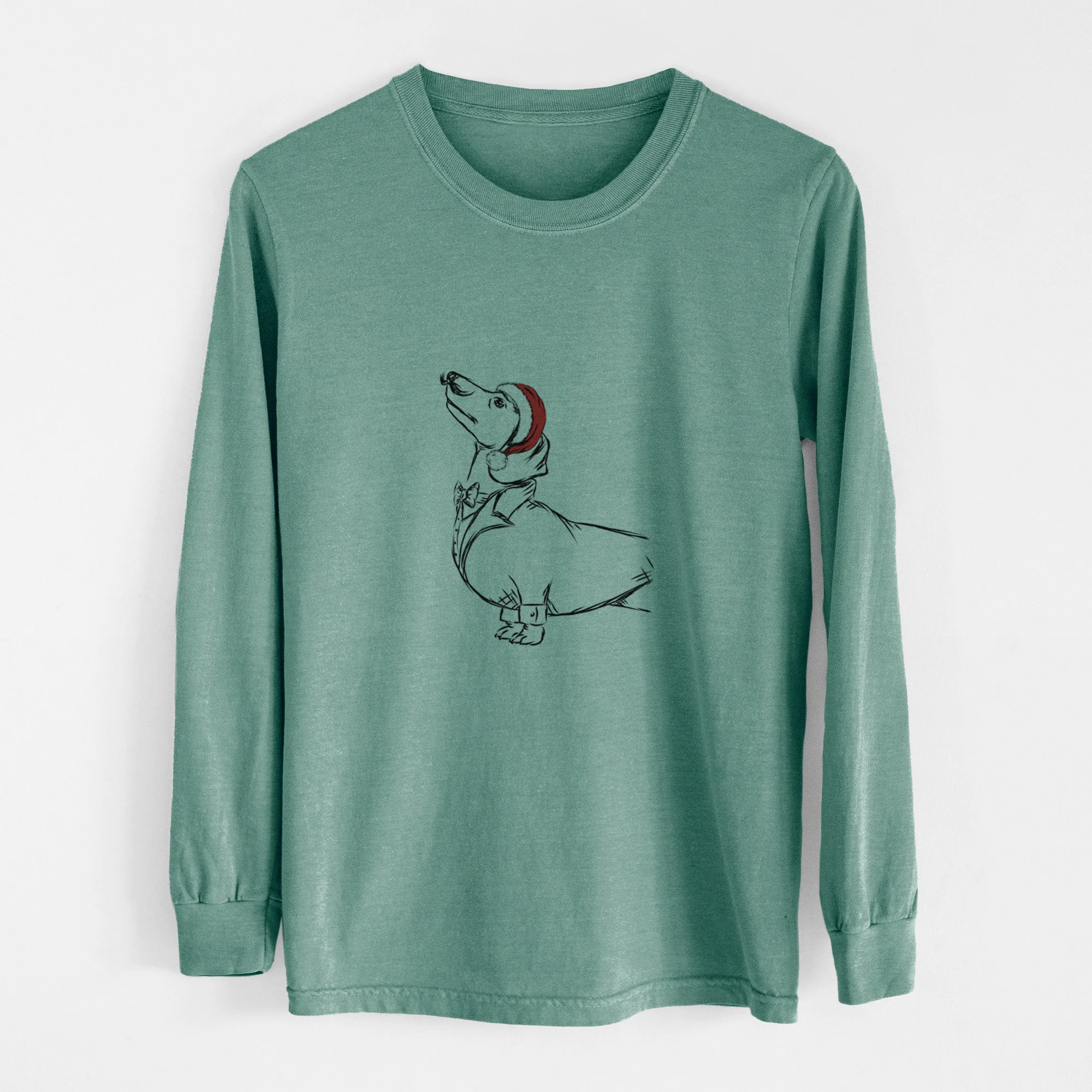 Santa George the Dachshund - Men's Heavyweight 100% Cotton Long Sleeve - Image 12