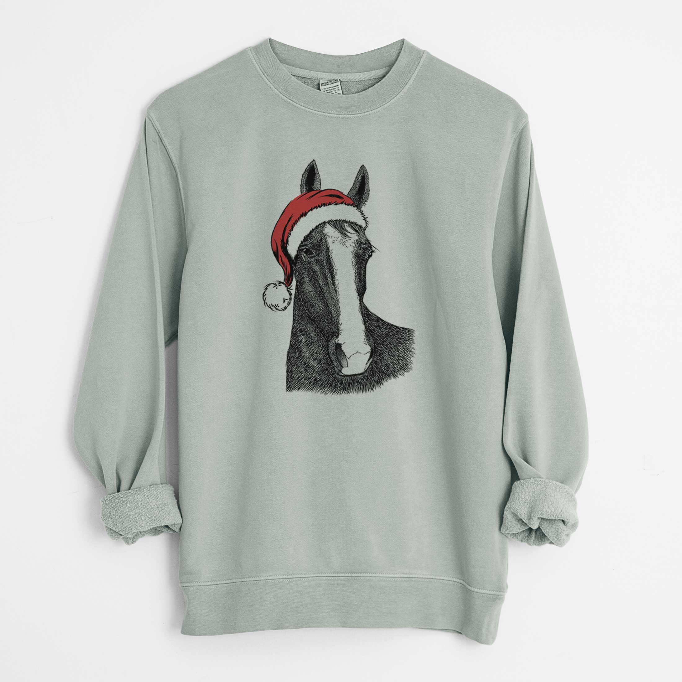 Santa Gibson the Tennessee Walking Horse - Unisex Pigment Dyed Crew Sweatshirt - Image 7