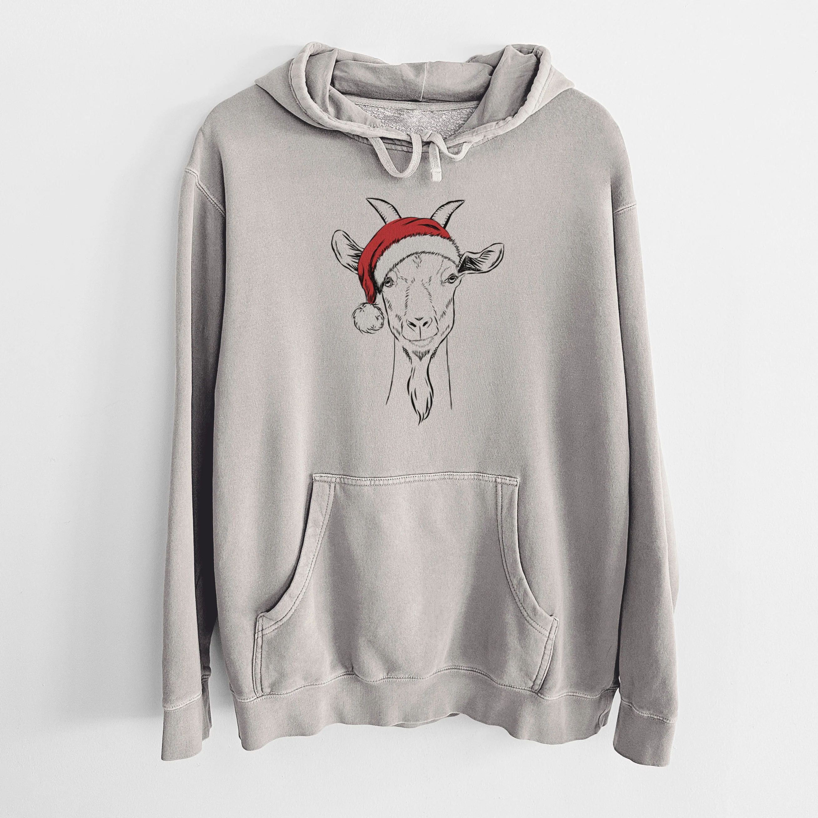 Santa Hat Gunnar the Goat - Unisex Pigment Dyed Hoodie - Image 5