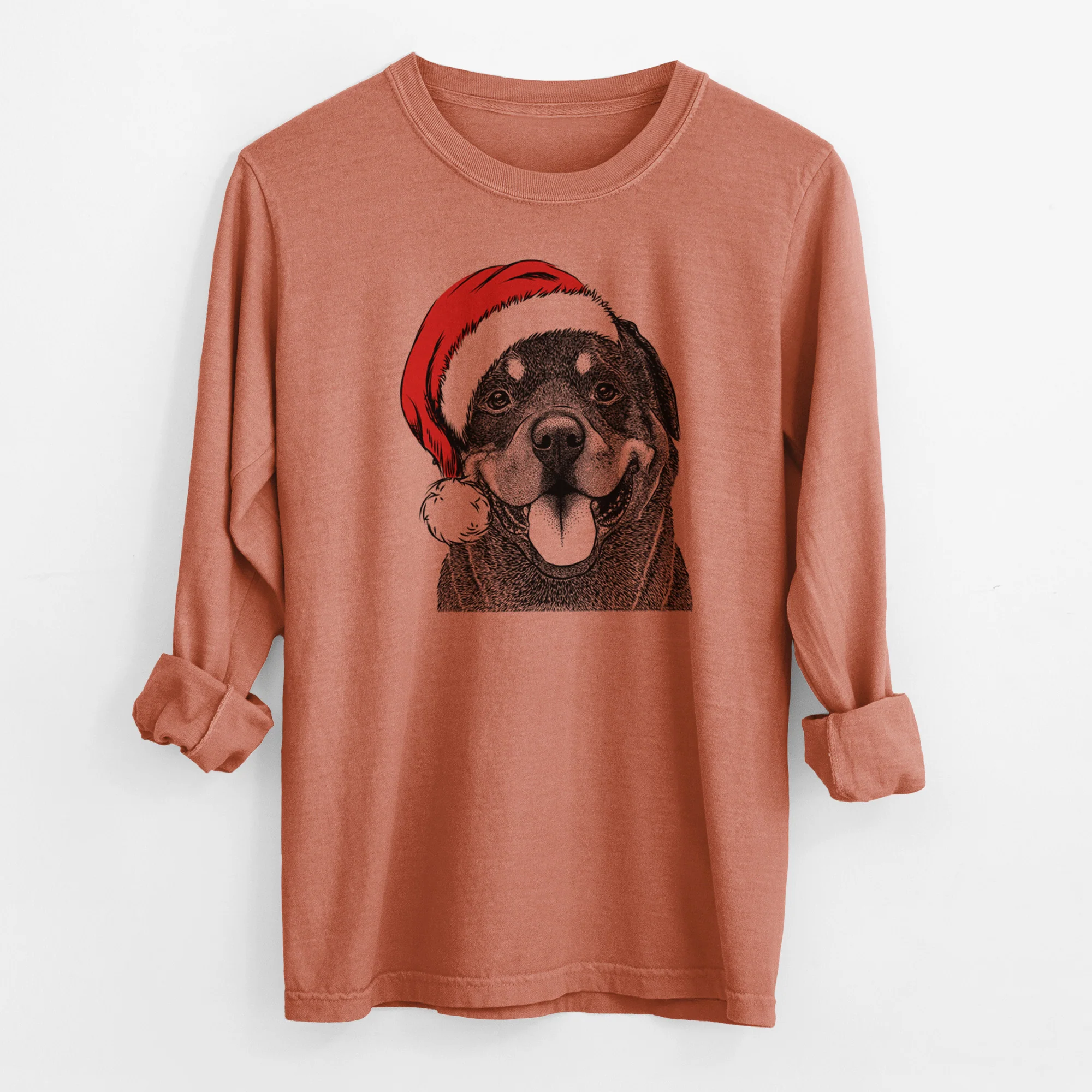 Santa Hagan the Rottweiler - Men's Heavyweight 100% Cotton Long Sleeve - Image 13