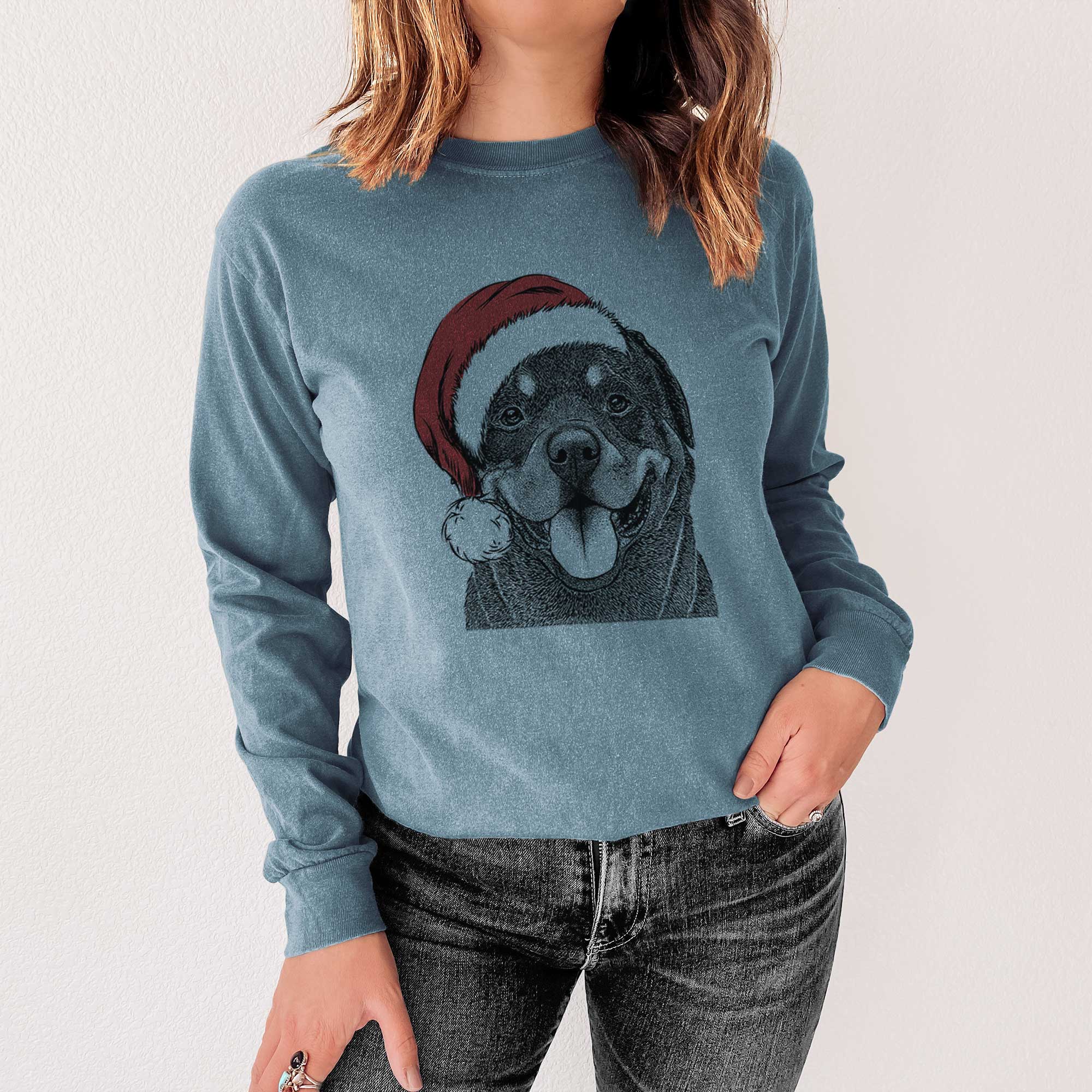 Santa Hagan the Rottweiler - Men's Heavyweight 100% Cotton Long Sleeve - Image 4