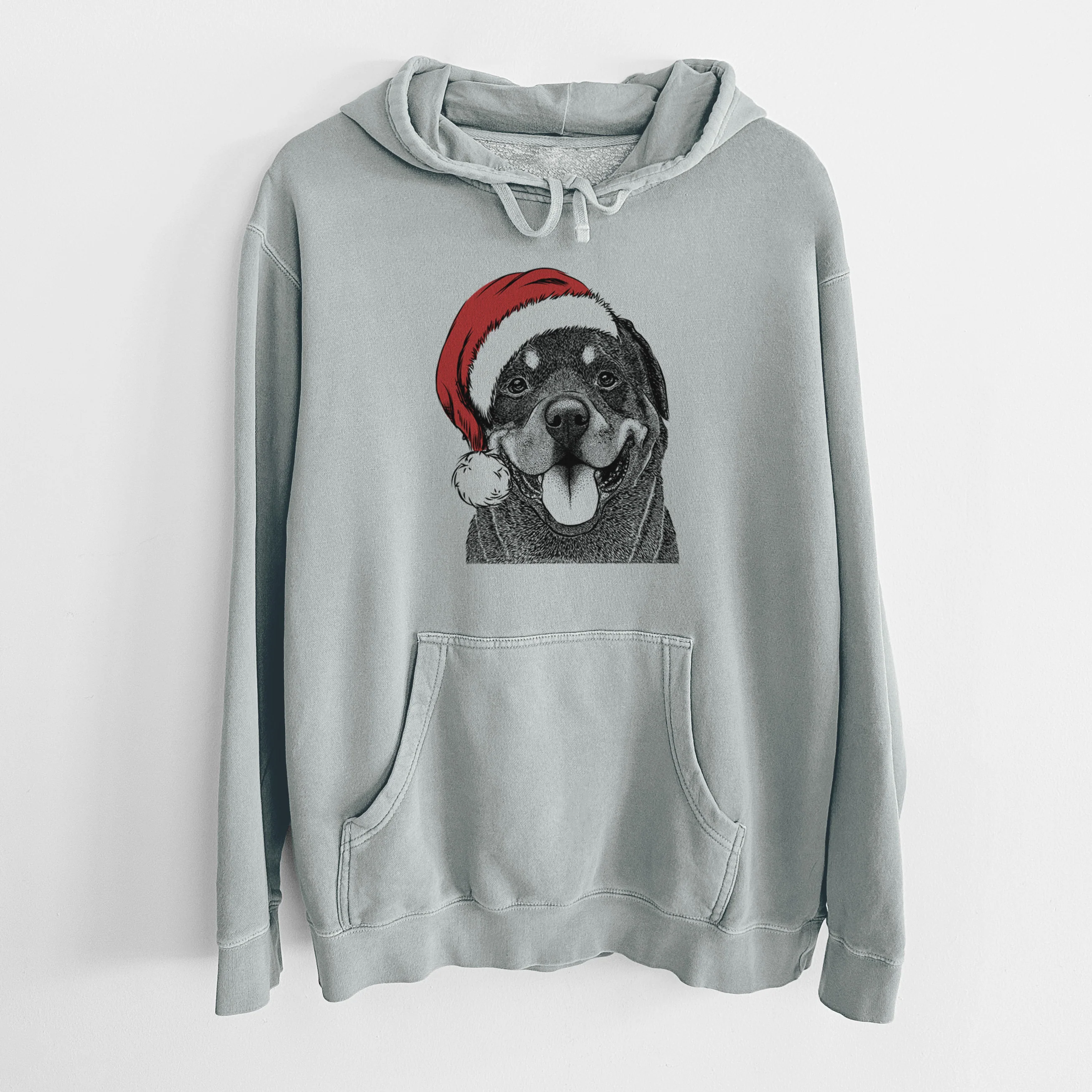Santa Hat Hagan the Rottweiler - Unisex Pigment Dyed Hoodie - Image 8