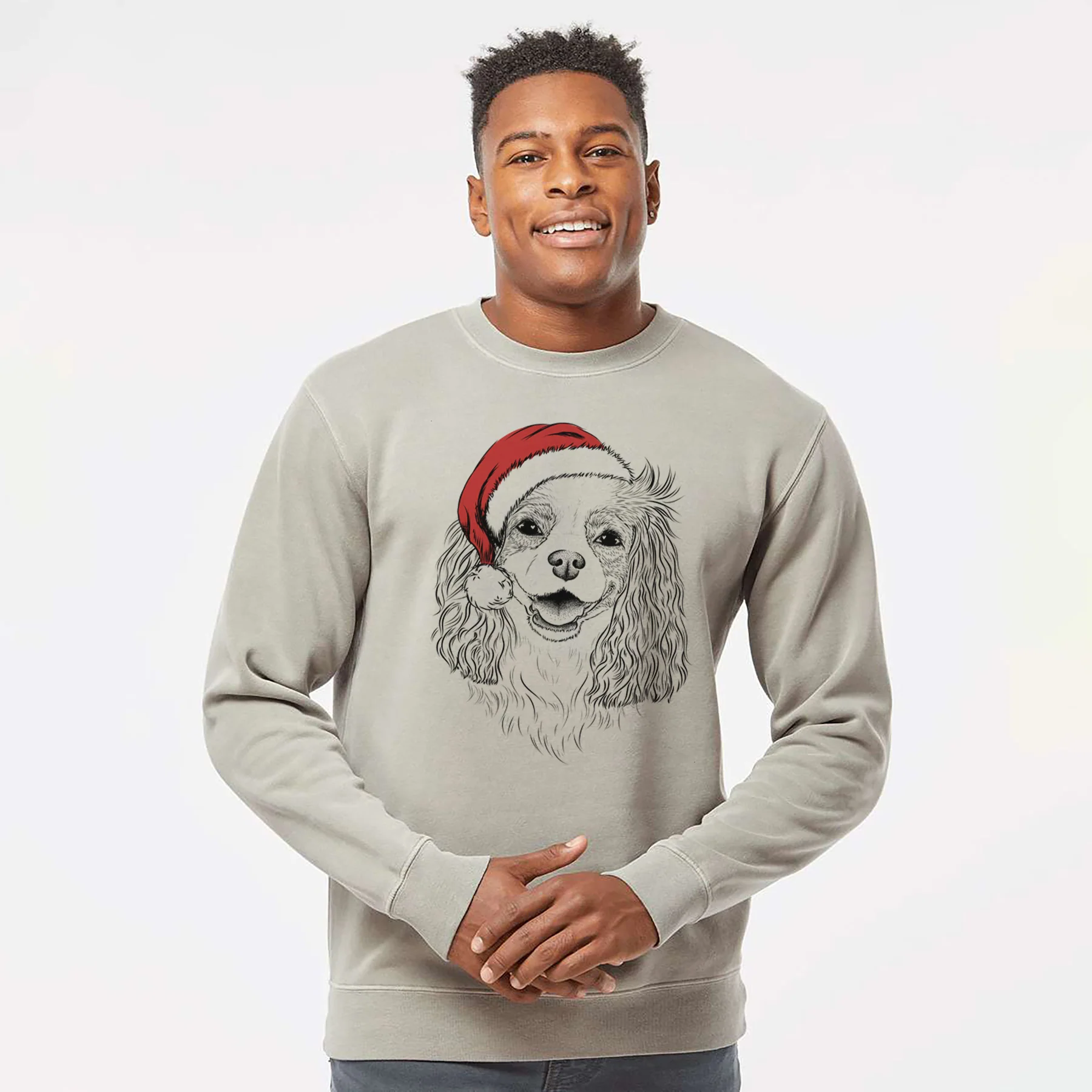Santa Halley Comet the Cavalier King Charles Spaniel - Unisex Pigment Dyed Crew Sweatshirt - Image 3