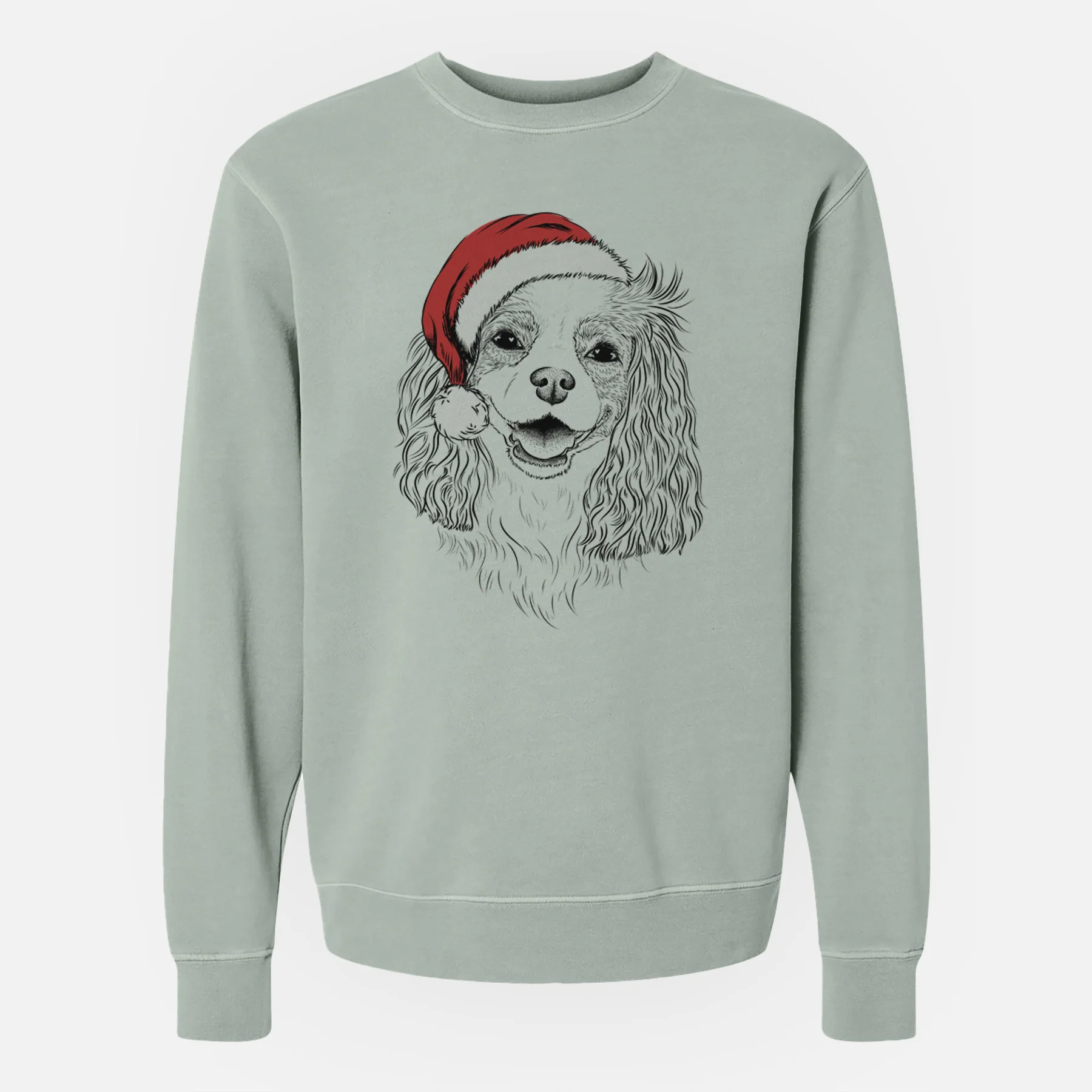 Santa Halley Comet the Cavalier King Charles Spaniel - Unisex Pigment Dyed Crew Sweatshirt - Image 4