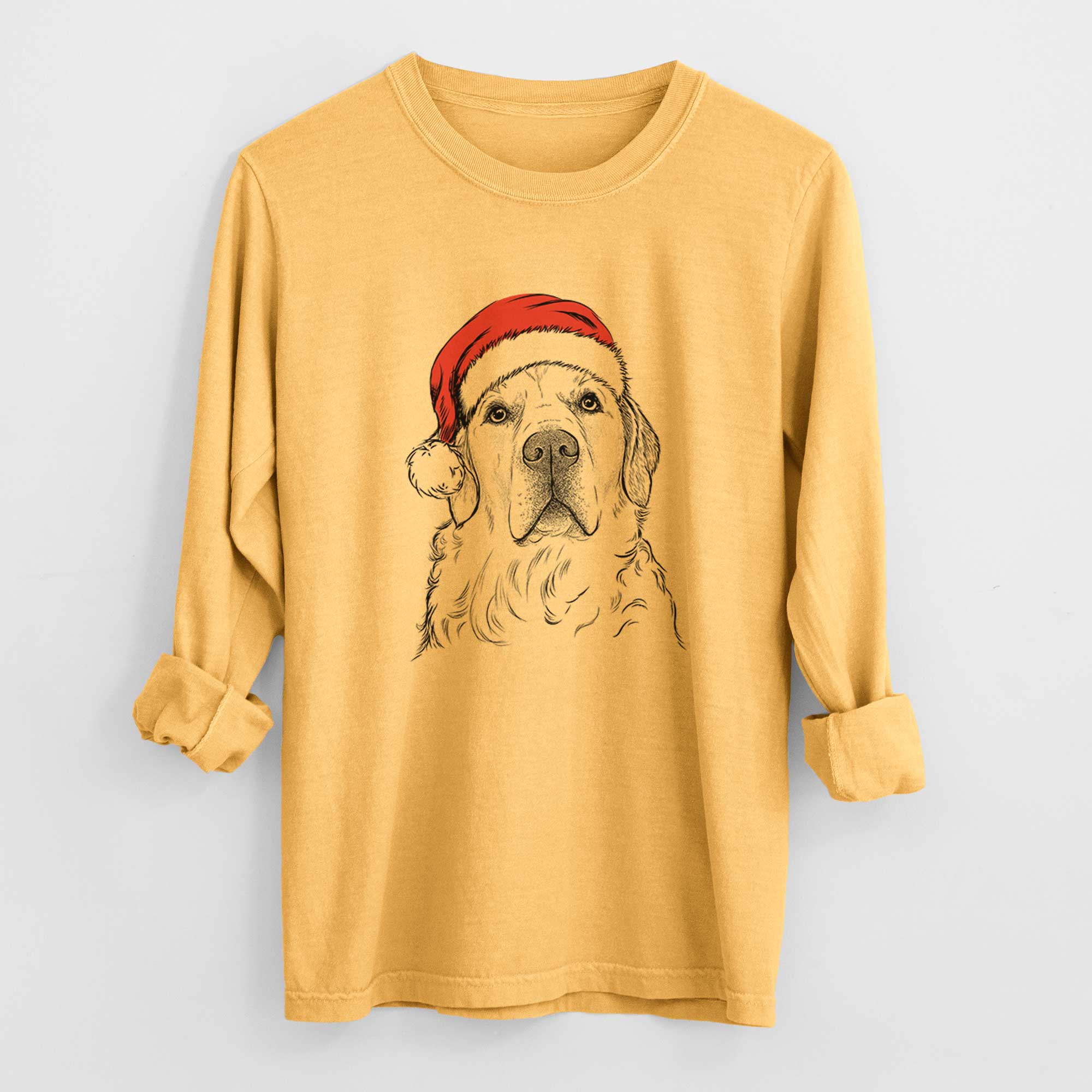 Santa Hank the Irish Cream Golden Retriever - Men's Heavyweight 100% Cotton Long Sleeve - Image 3