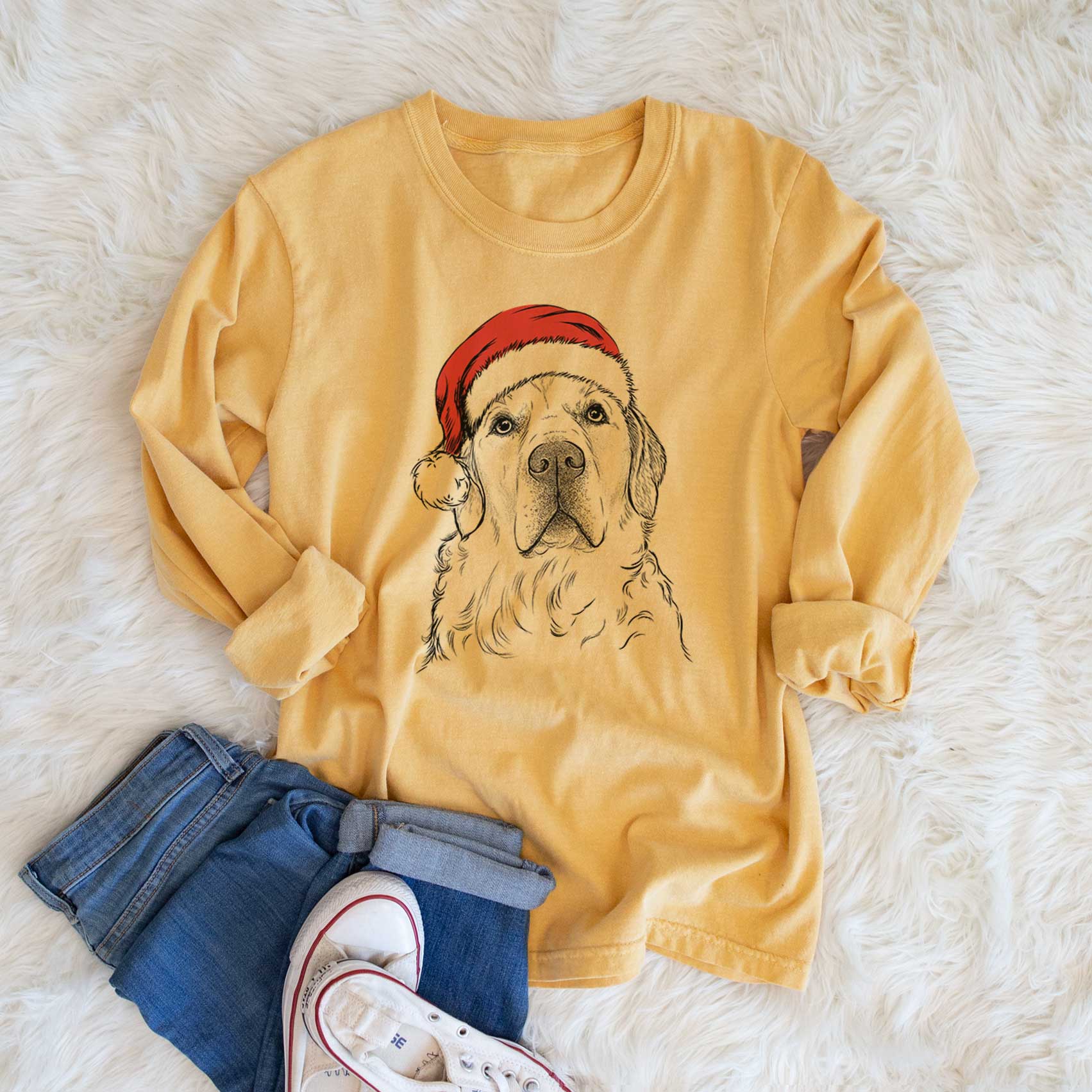 Santa Hank the Irish Cream Golden Retriever - Men's Heavyweight 100% Cotton Long Sleeve - Image 6