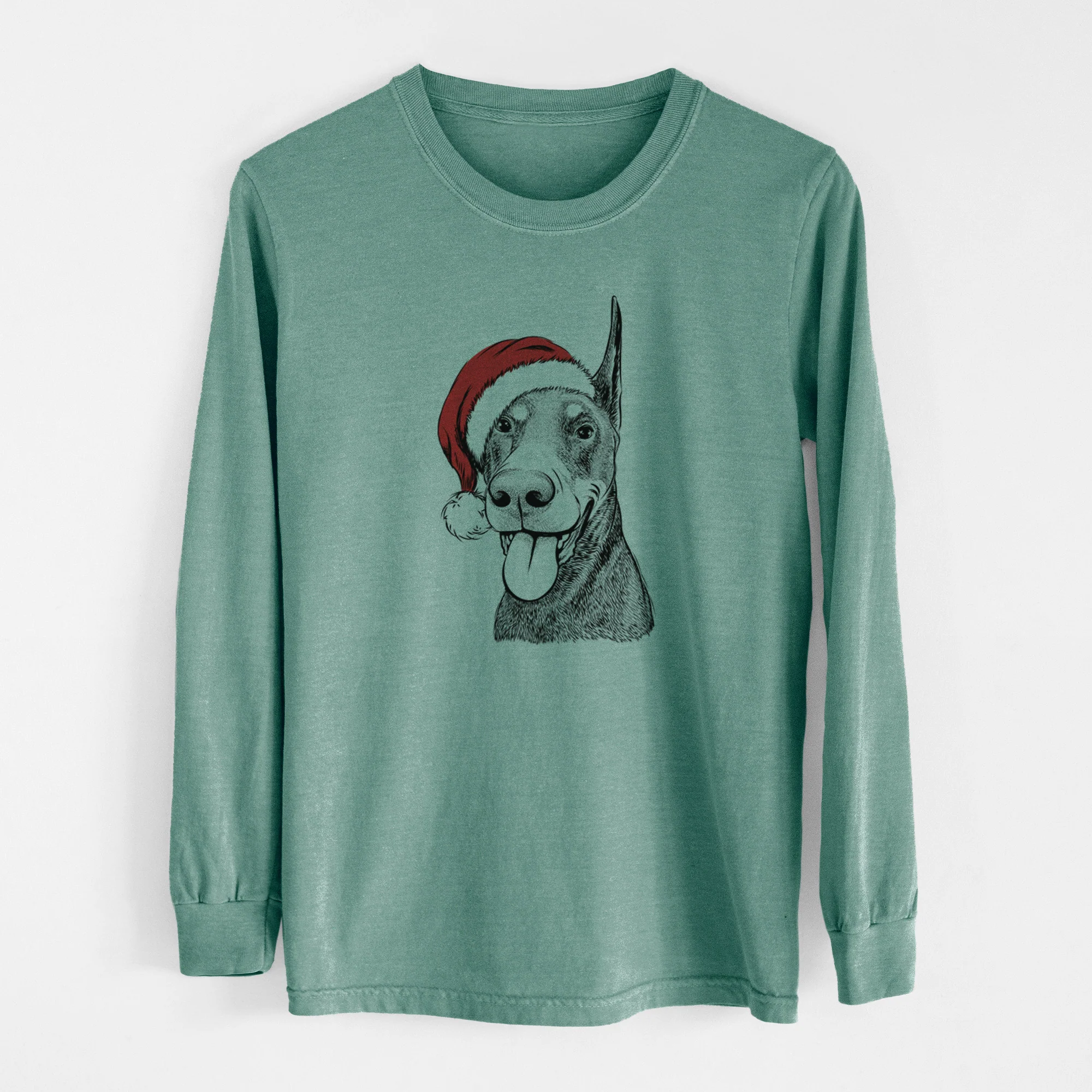 Santa Happy Sunny the Doberman Pinscher - Men's Heavyweight 100% Cotton Long Sleeve - Image 12