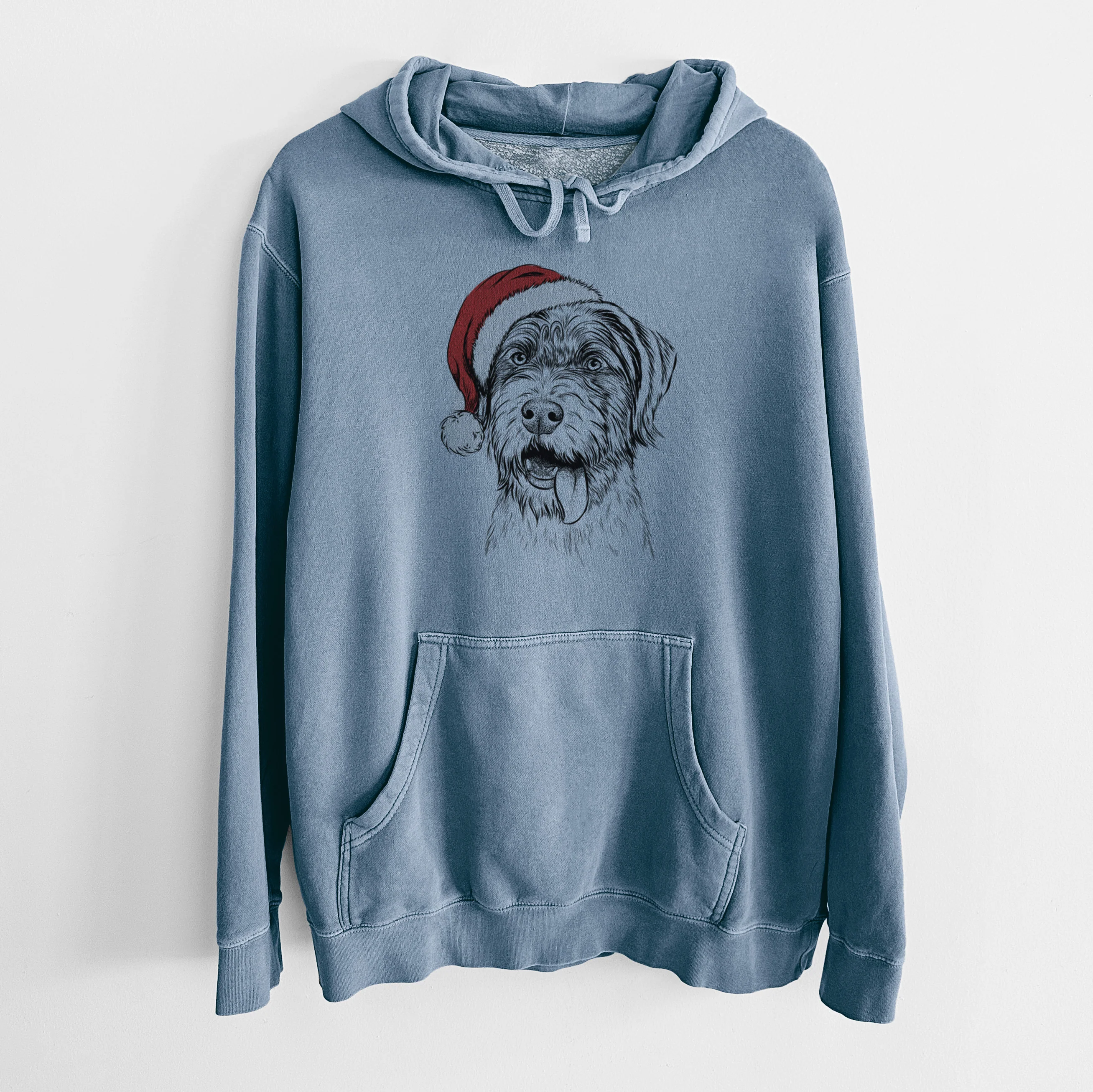 Santa Hat Hazel the German Wirehaired Pointer Mix - Unisex Pigment Dyed Hoodie - Image 7