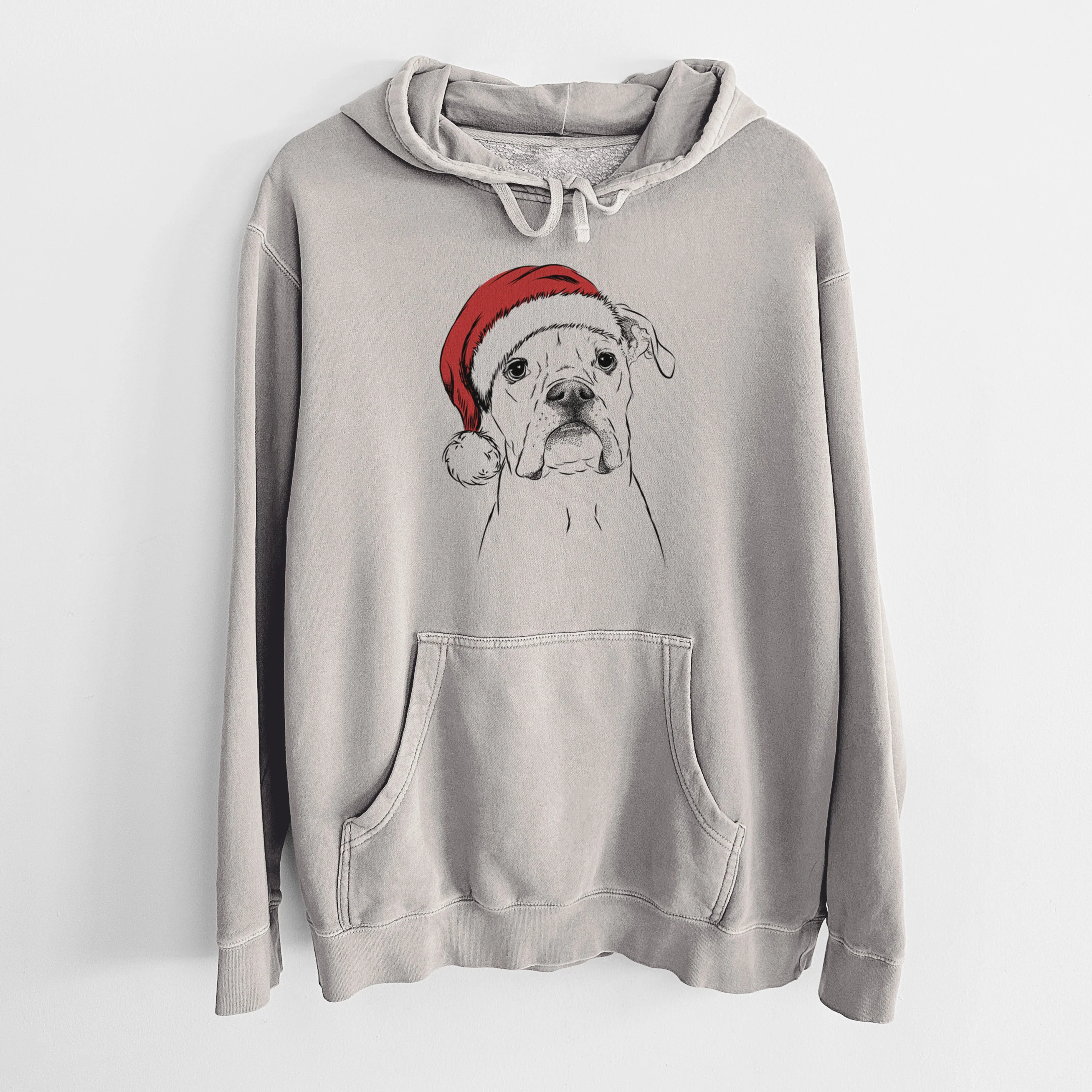 Santa Hat Henley the Boxer - Unisex Pigment Dyed Hoodie - Image 5