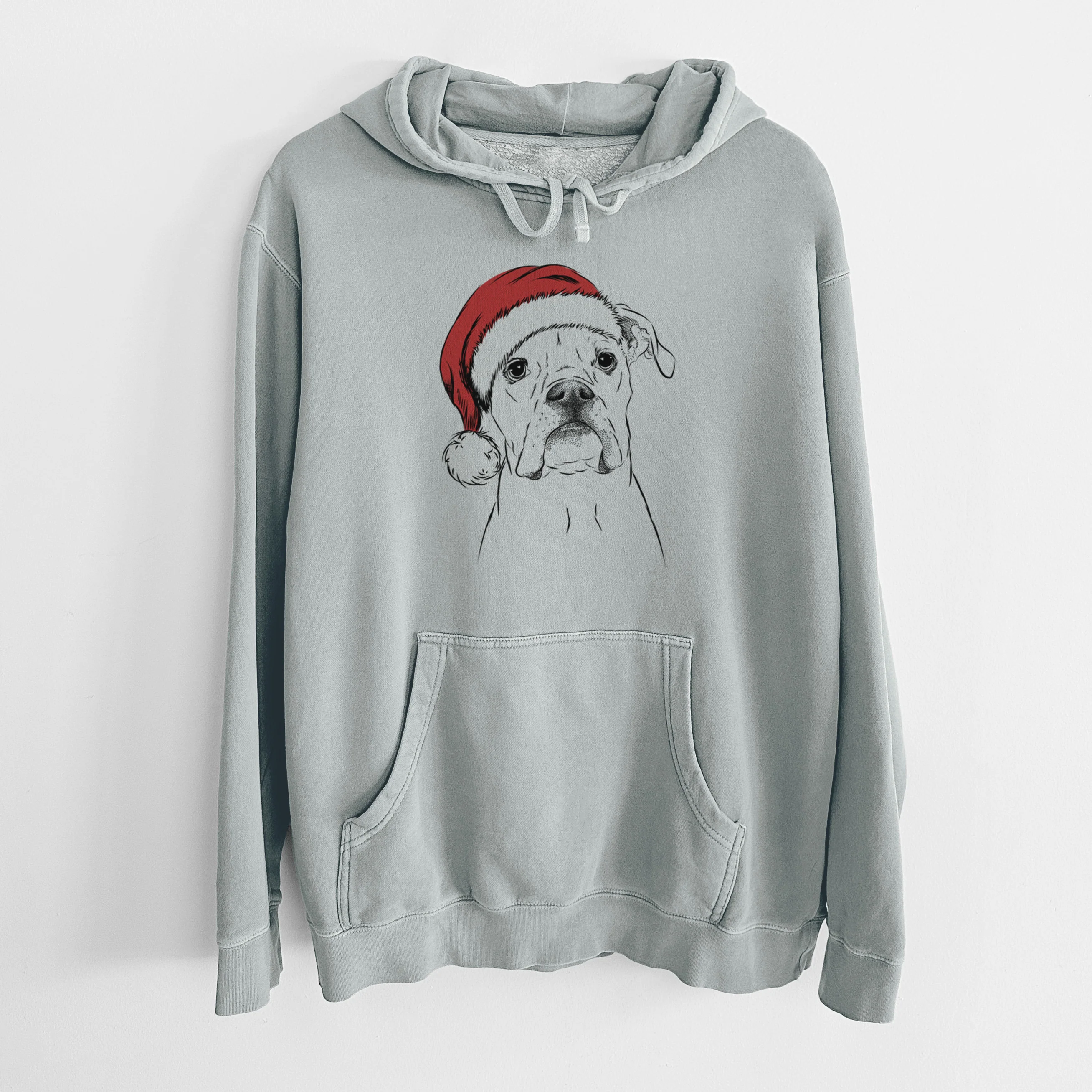 Santa Hat Henley the Boxer - Unisex Pigment Dyed Hoodie - Image 8