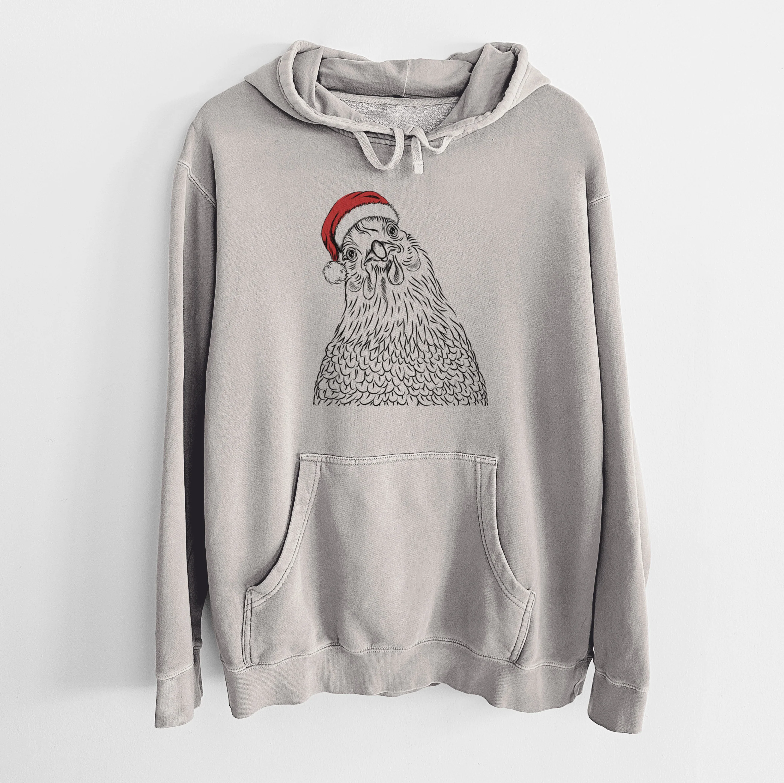 Santa Hat Henrietta the Chicken - Unisex Pigment Dyed Hoodie - Image 5