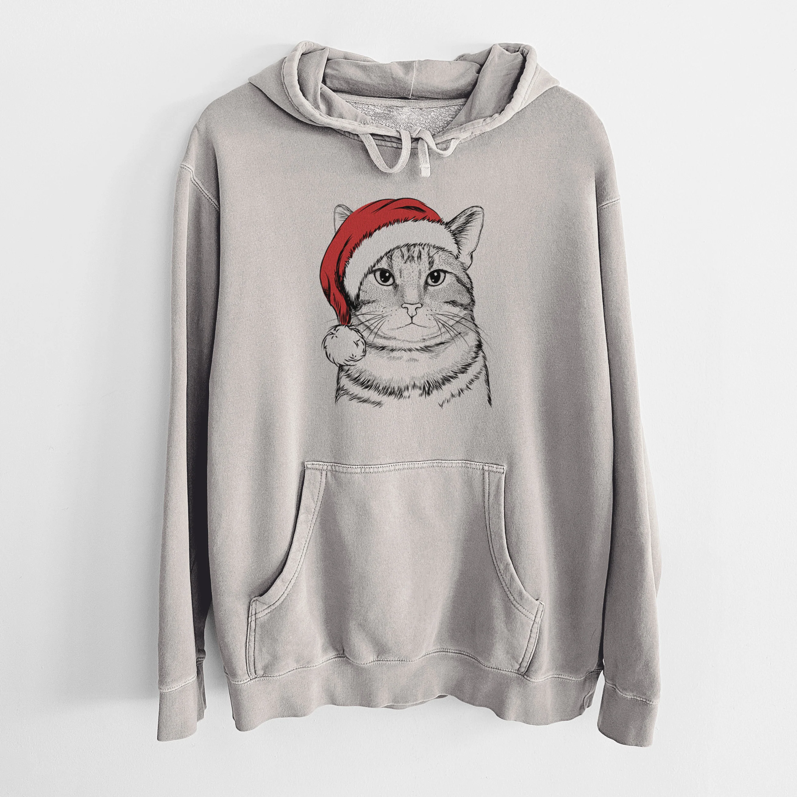 Santa Hat Henry the Bengal - Unisex Pigment Dyed Hoodie - Image 5