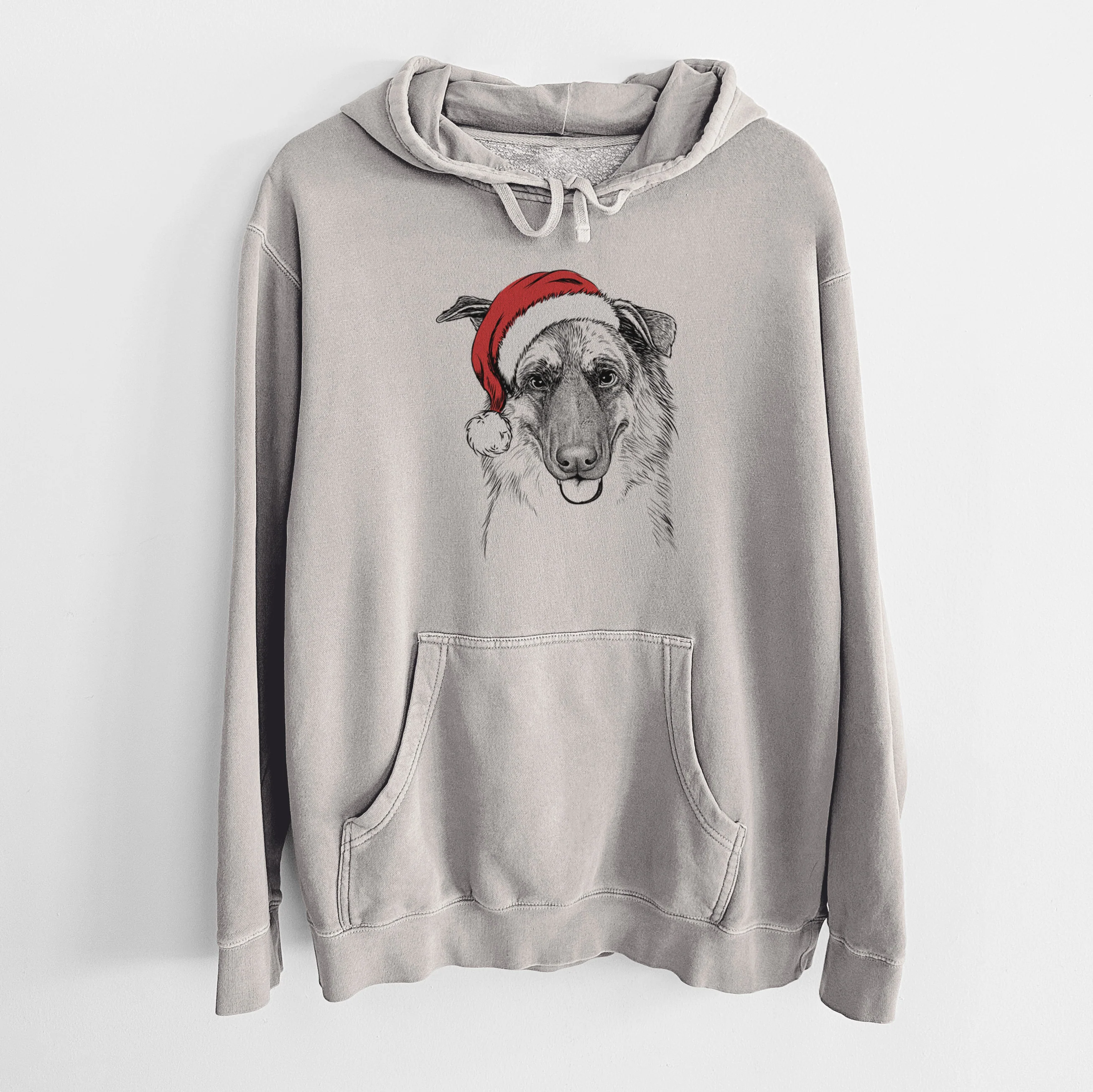 Santa Hat Henry the German Shepherd - Unisex Pigment Dyed Hoodie - Image 5