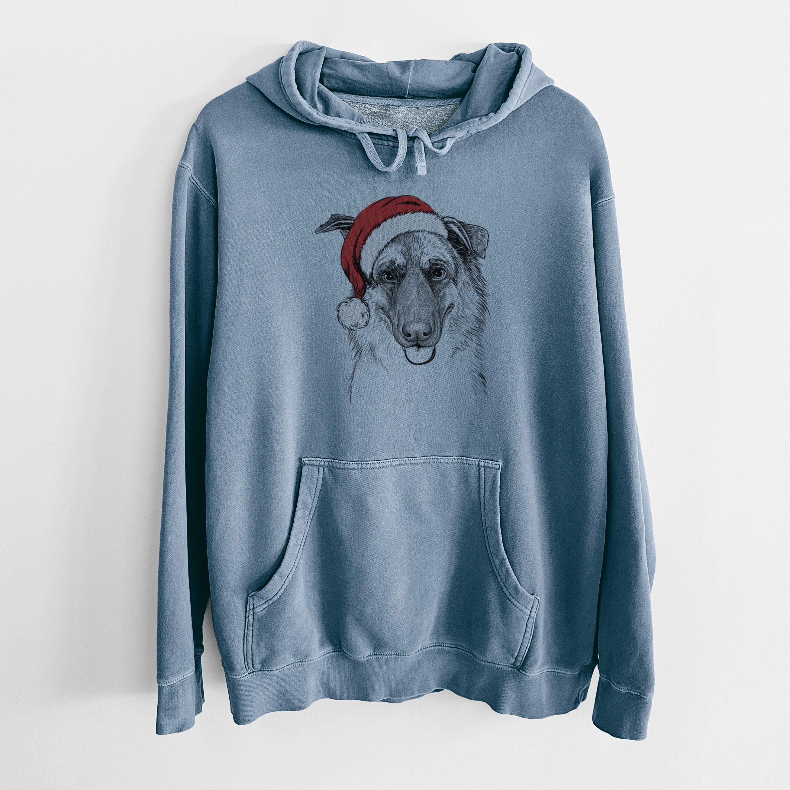 Santa Hat Henry the German Shepherd - Unisex Pigment Dyed Hoodie - Image 7