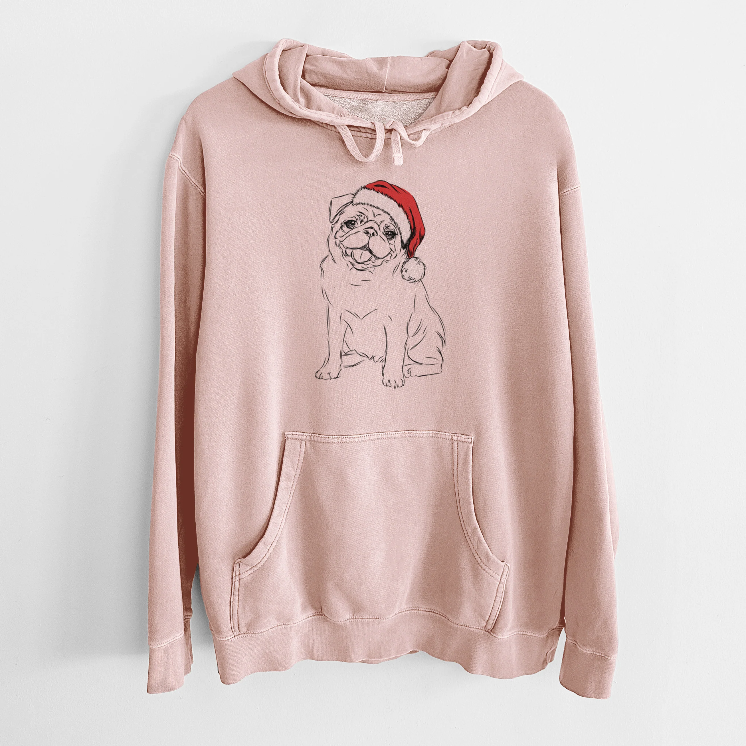 Santa Hat Higgins the Pug - Unisex Pigment Dyed Hoodie - Image 6
