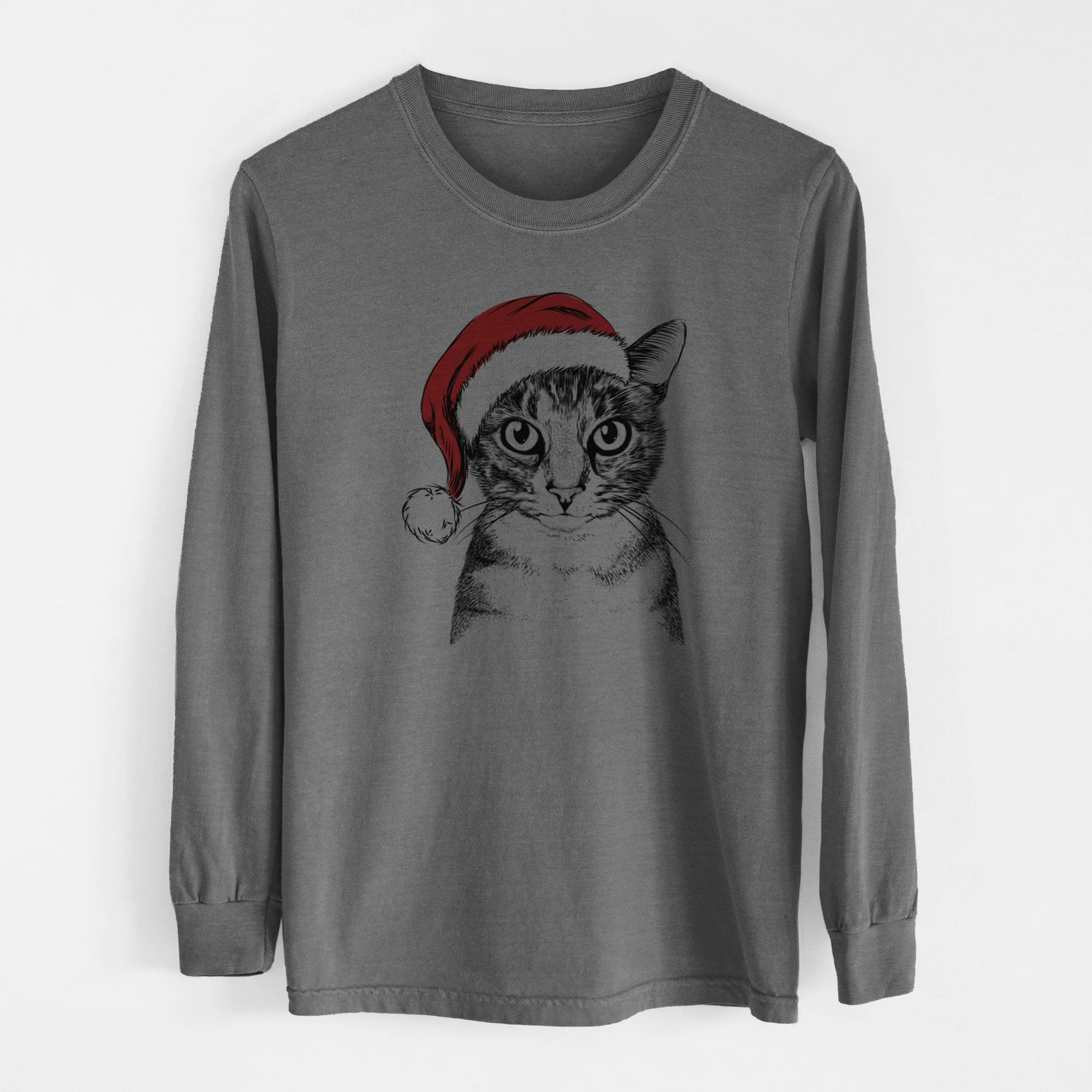 Santa Hobbes the Tabby Cat - Men's Heavyweight 100% Cotton Long Sleeve - Image 14