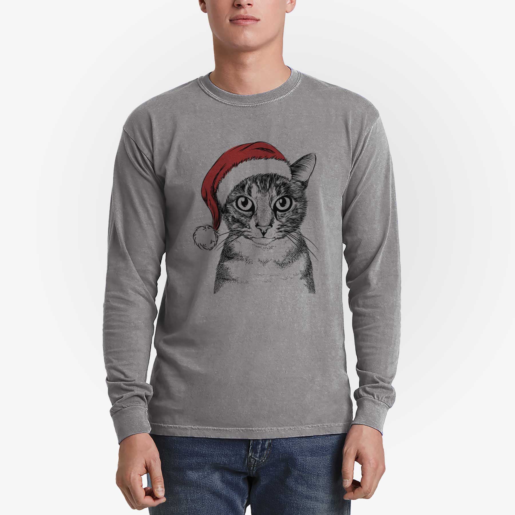 Santa Hobbes the Tabby Cat - Men's Heavyweight 100% Cotton Long Sleeve - Image 5