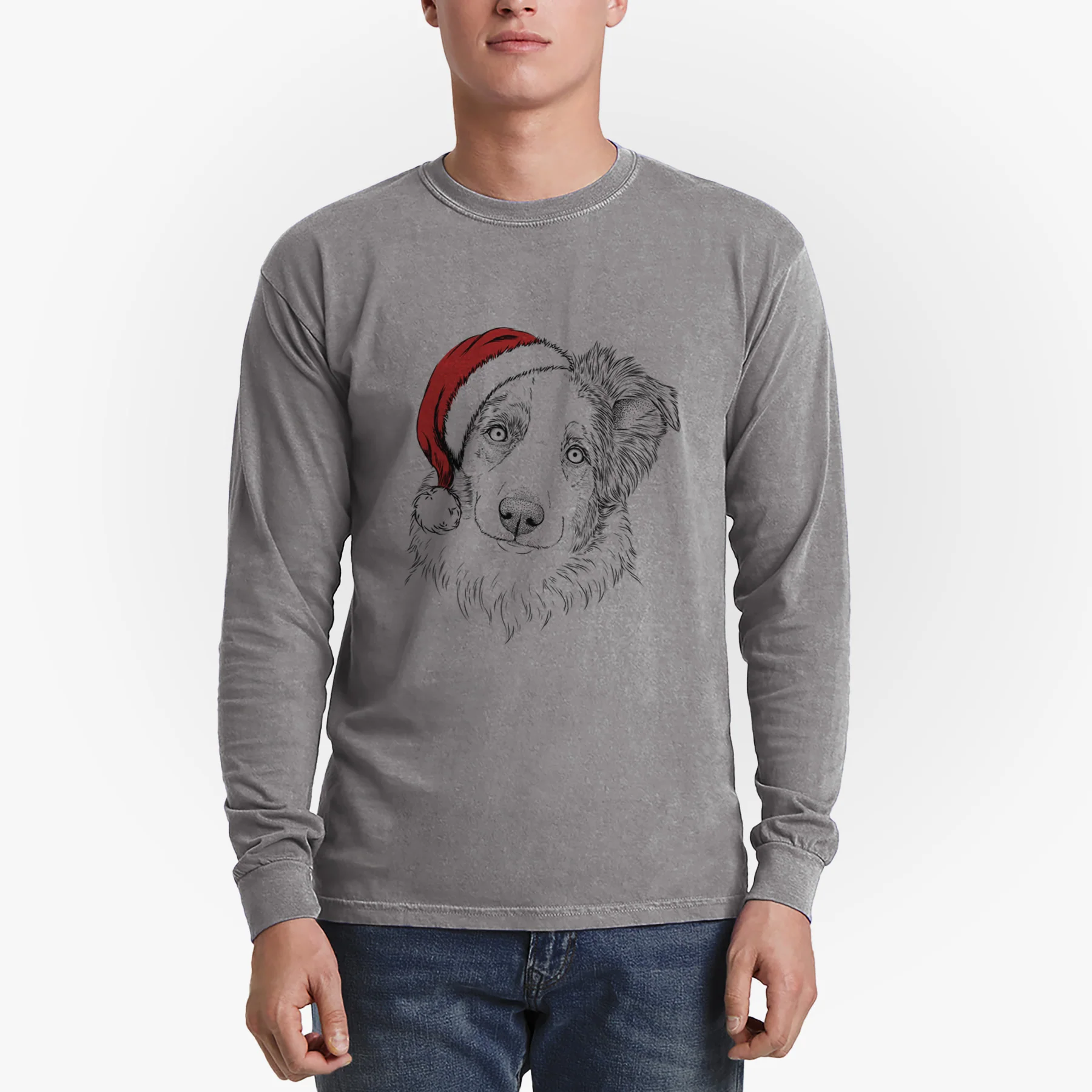 Santa HoneyBee the Miniature Australian Shepherd - Men's Heavyweight 100% Cotton Long Sleeve - Image 5