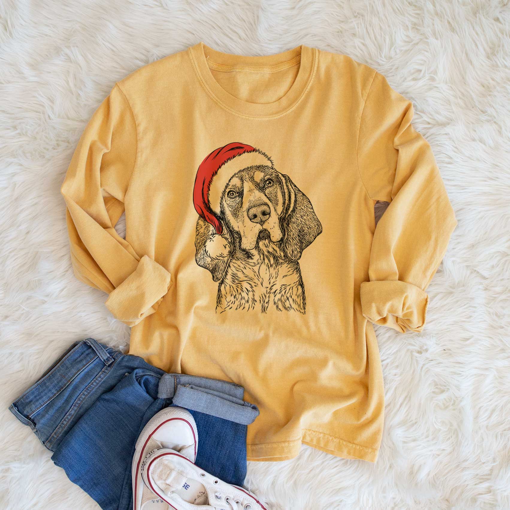Santa Huck the Bluetick Coonhound - Men's Heavyweight 100% Cotton Long Sleeve - Image 6
