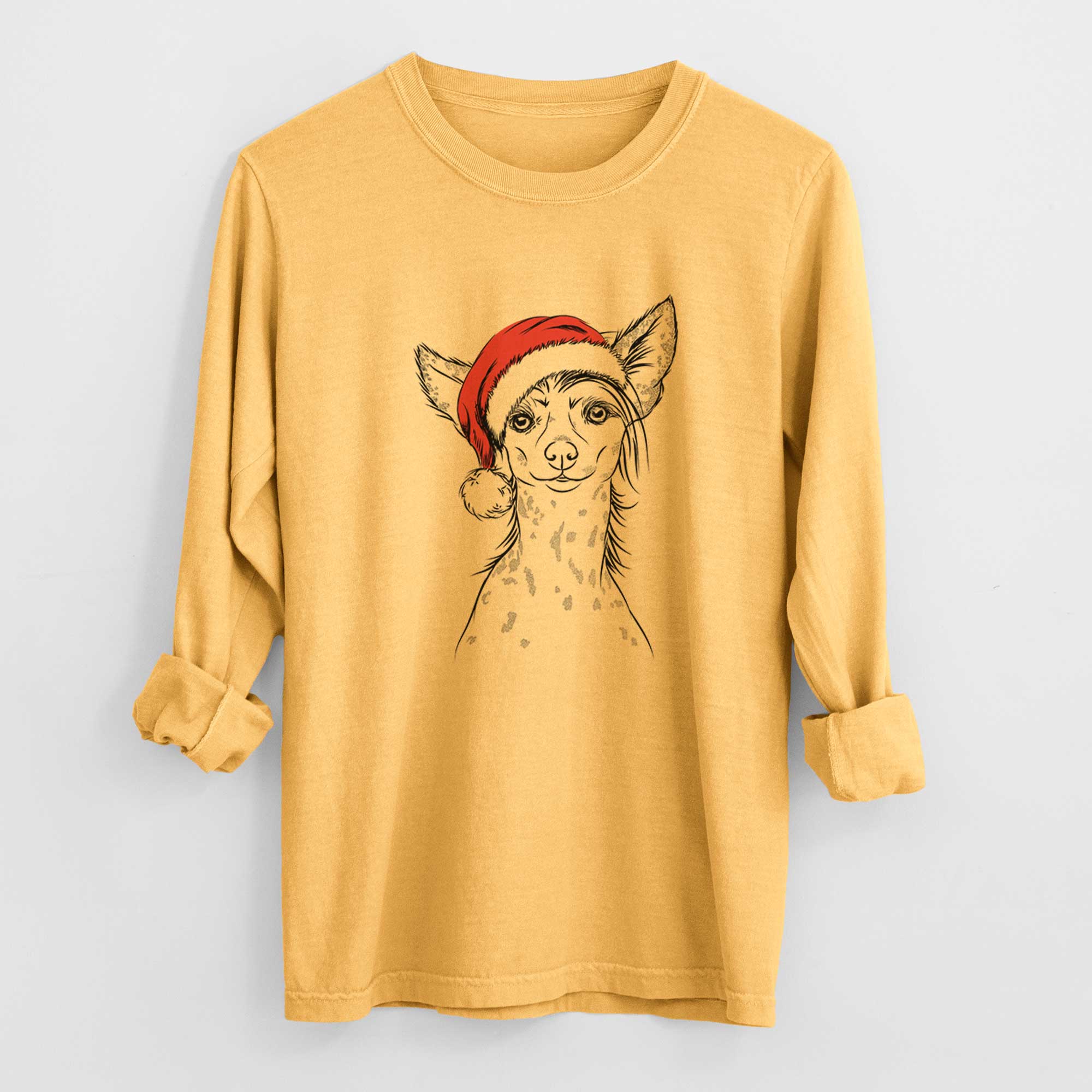 Santa Hudson the Chinese Crested - Men's Heavyweight 100% Cotton Long Sleeve - Image 3