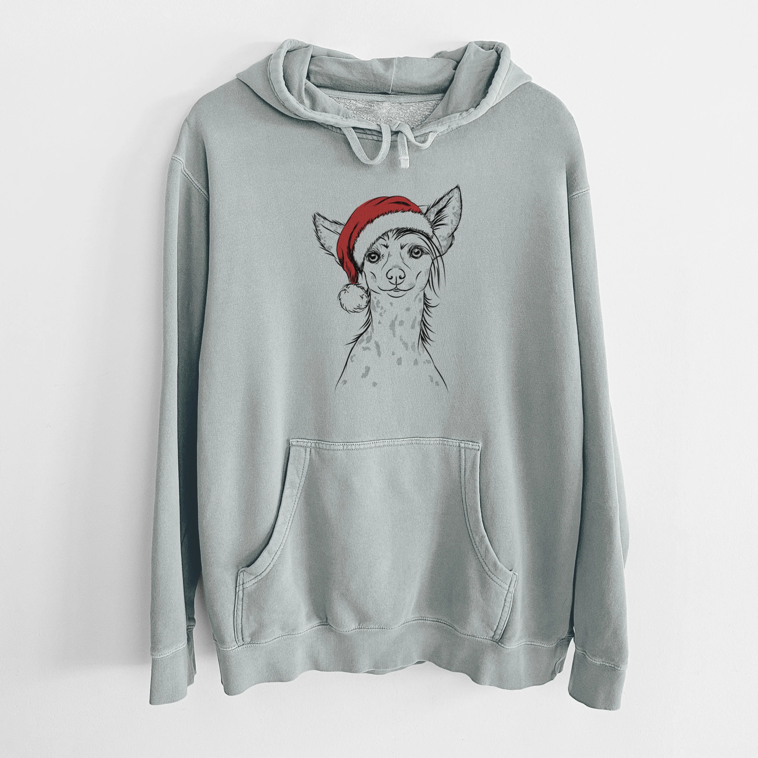 Santa Hat Hudson the Chinese Crested - Unisex Pigment Dyed Hoodie - Image 8