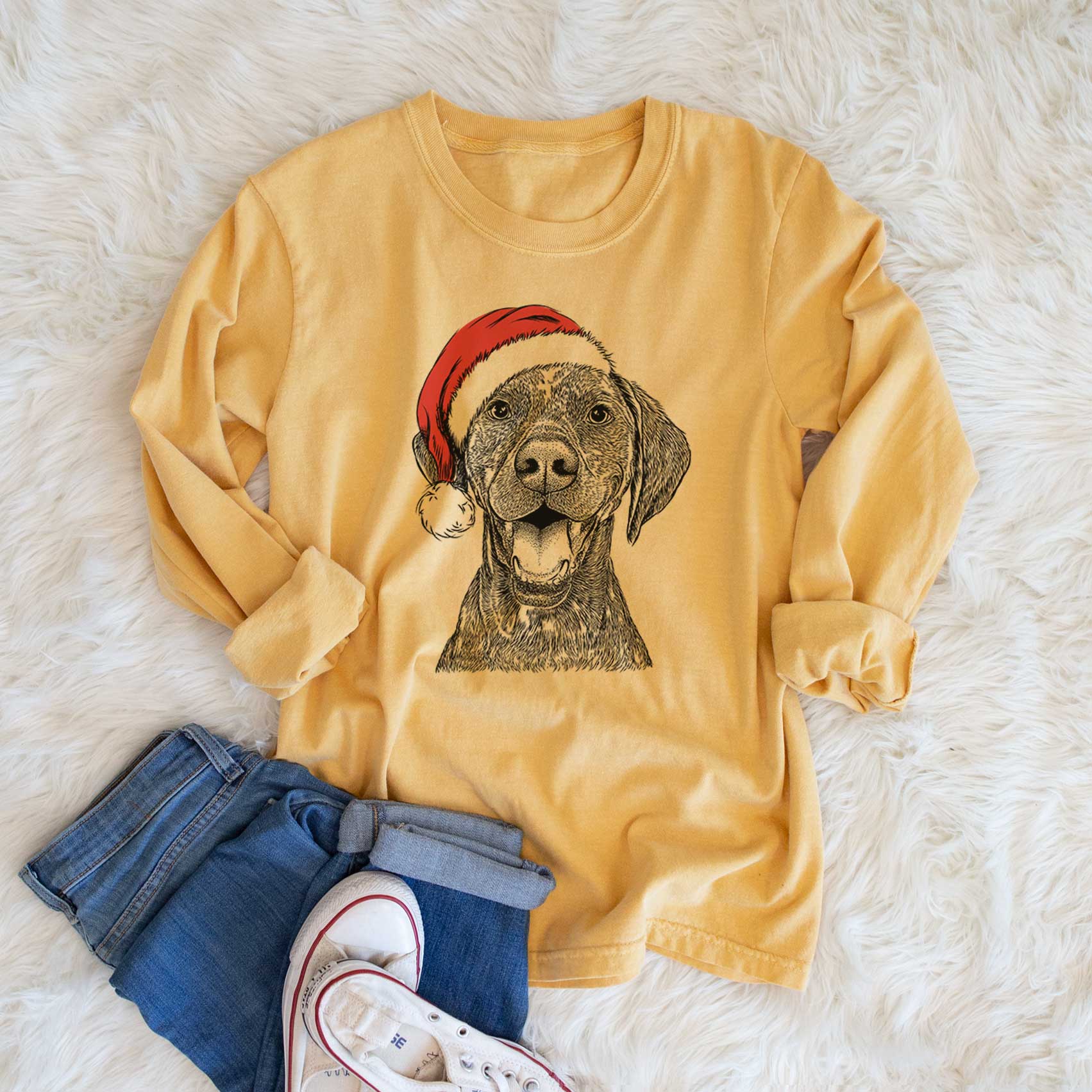 Santa Hudson the German Shorthaired Pointer - Men's Heavyweight 100% Cotton Long Sleeve - Image 6