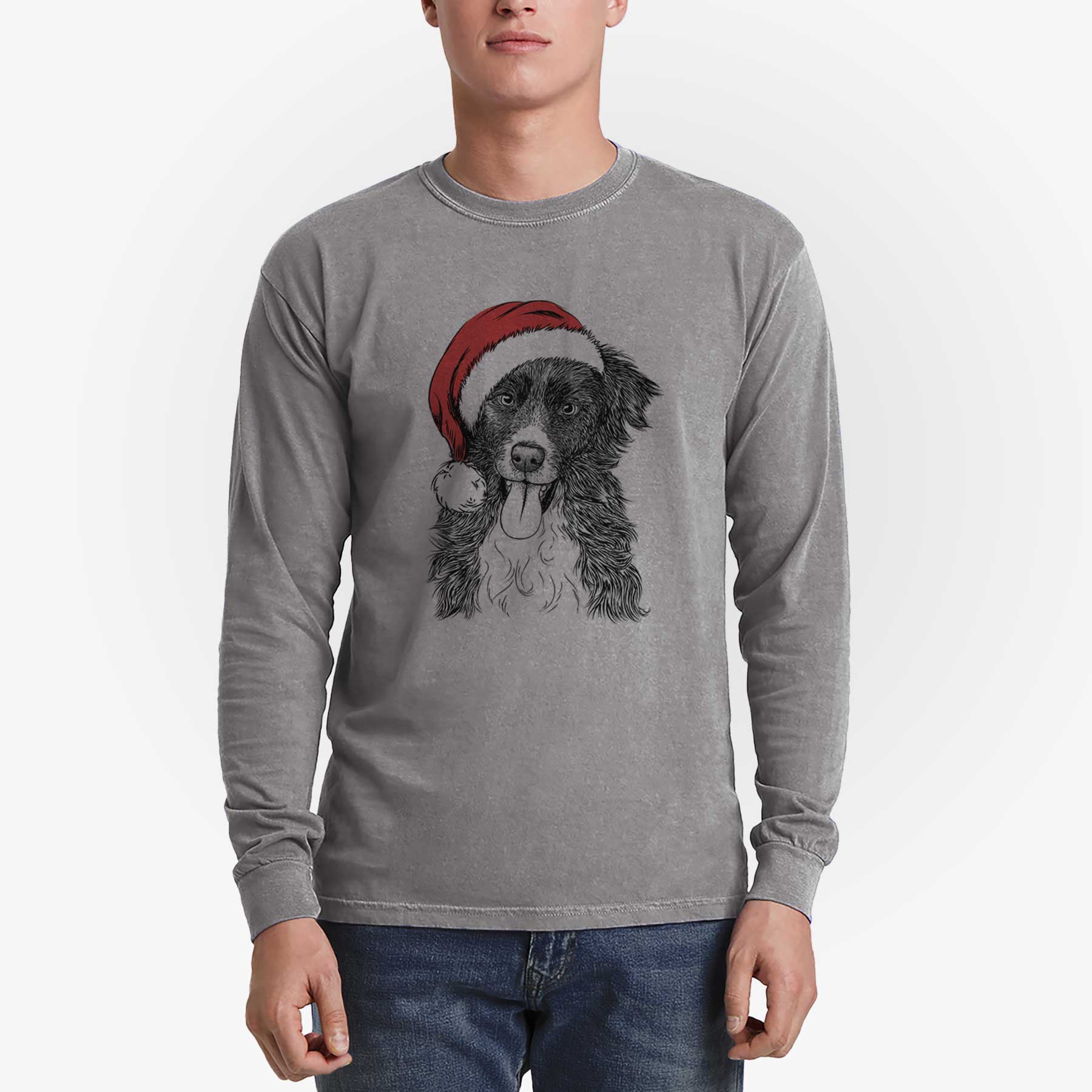 Santa Indi the Border Collie - Men's Heavyweight 100% Cotton Long Sleeve - Image 5