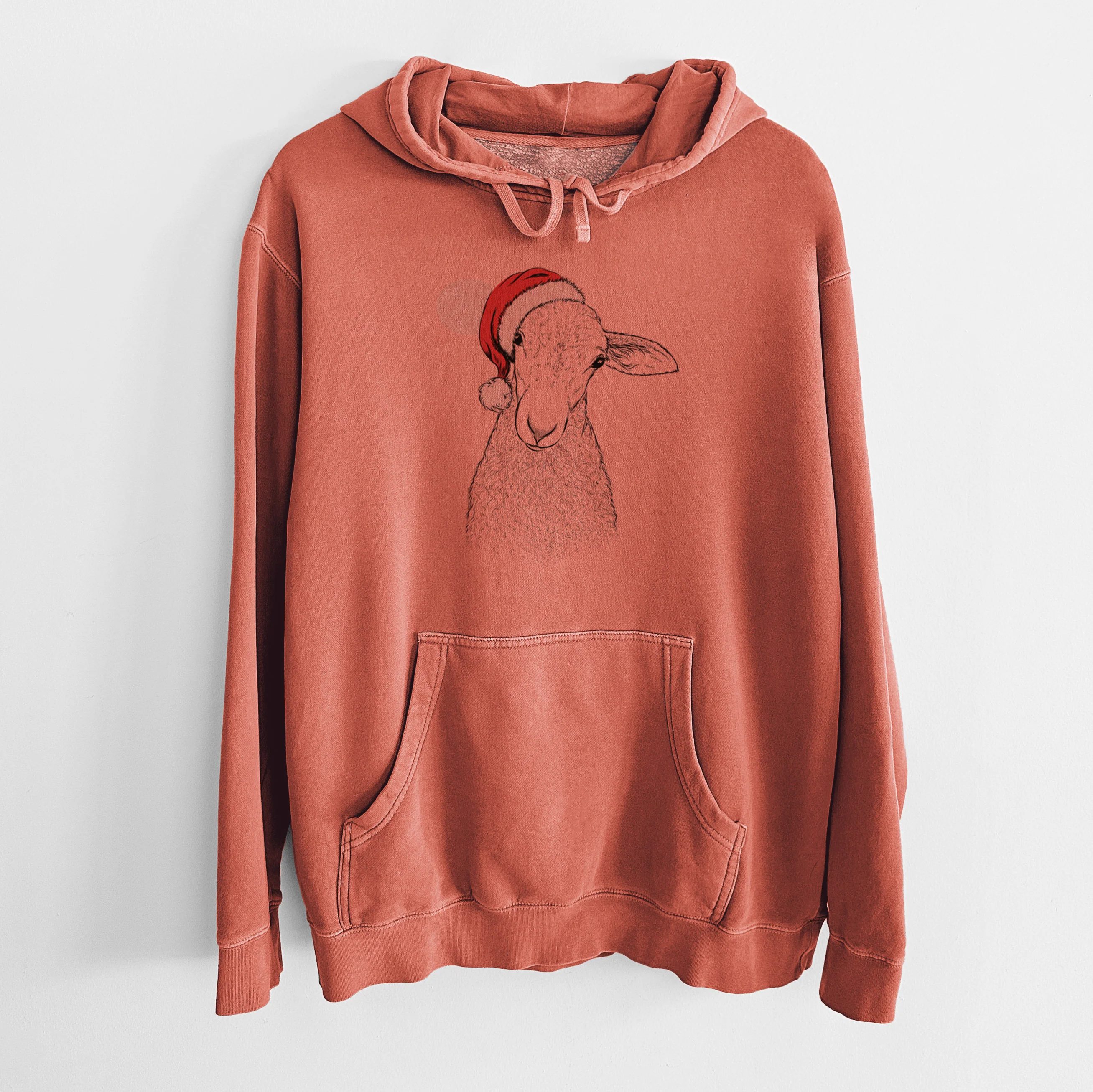 Santa Hat Ivy the Lamb - Unisex Pigment Dyed Hoodie - Image 9