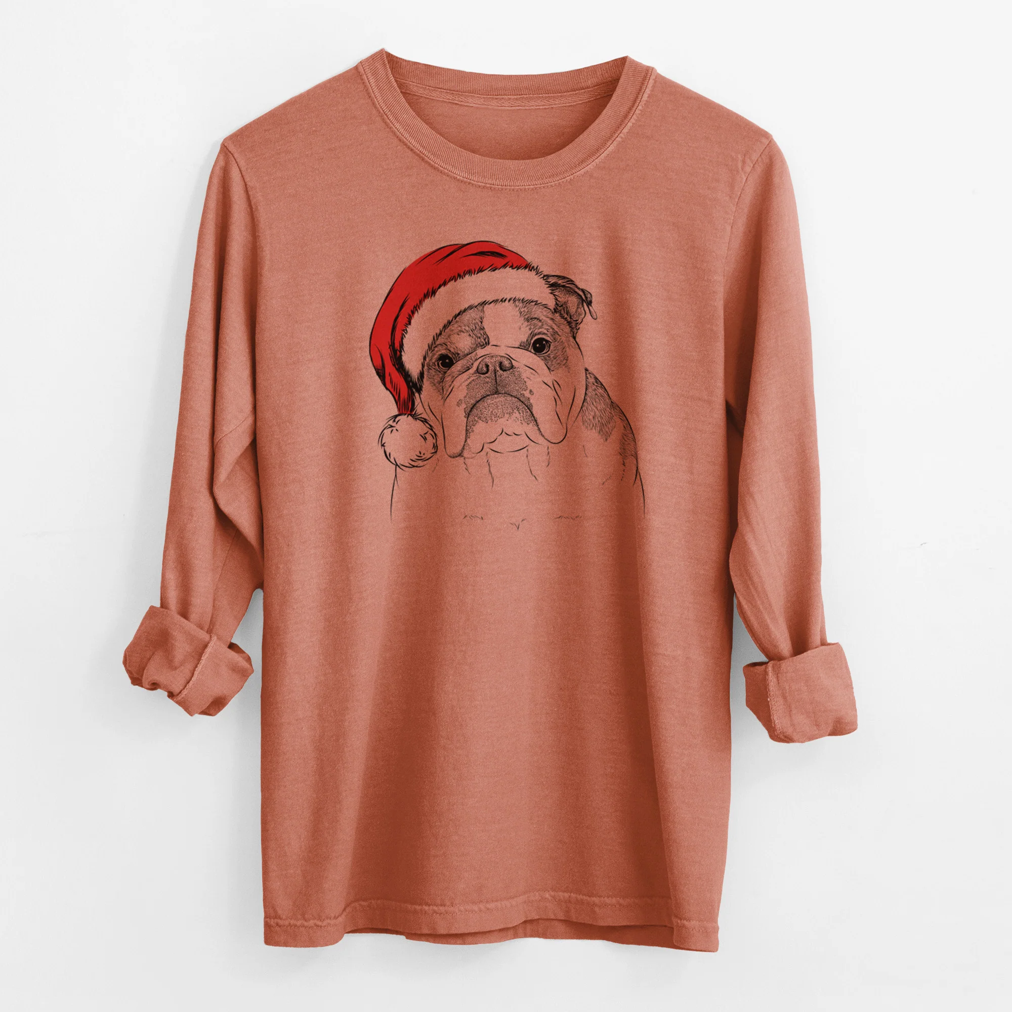 Santa Jack the English Bulldog - Men's Heavyweight 100% Cotton Long Sleeve - Image 13
