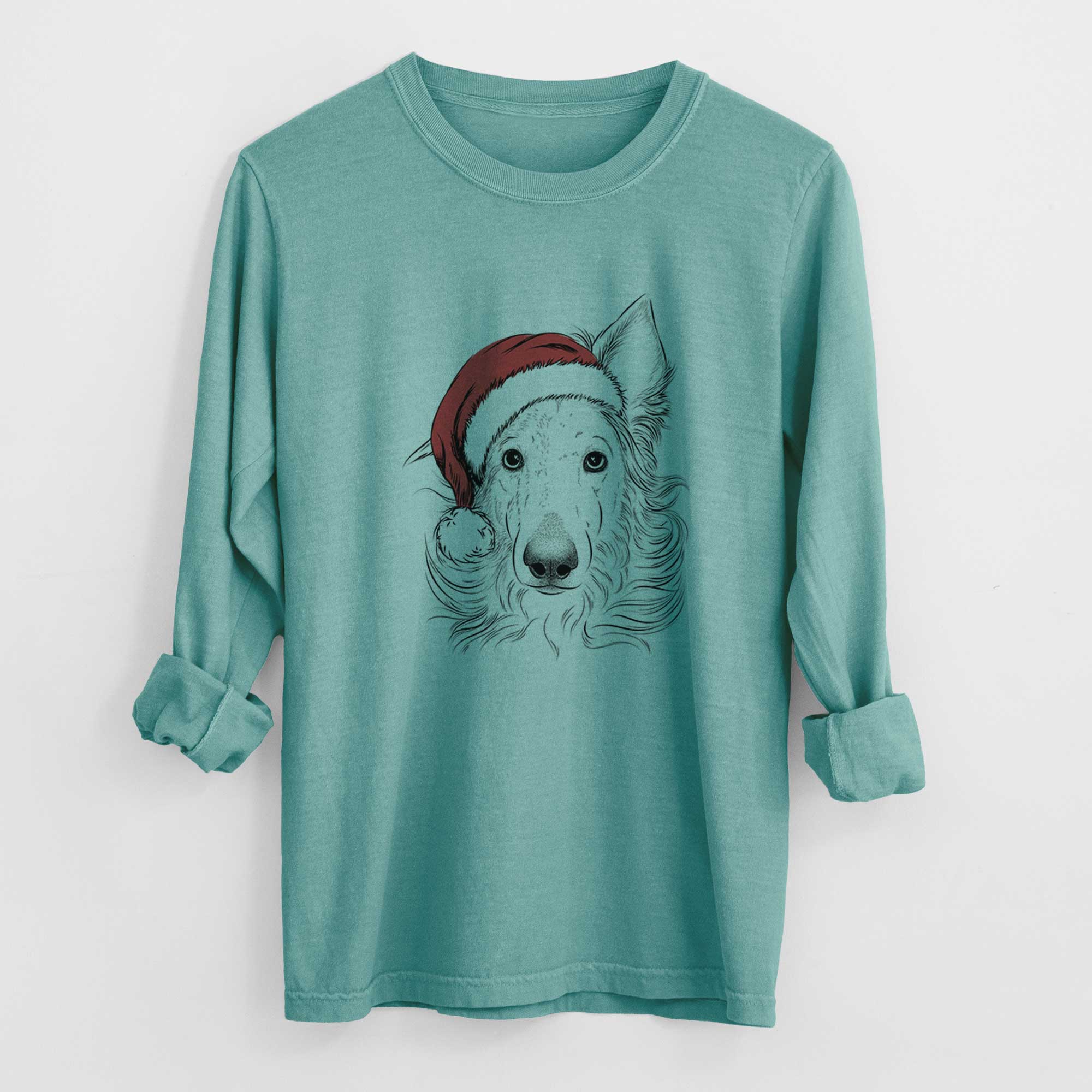 Santa Jasha the Borzoi - Men's Heavyweight 100% Cotton Long Sleeve - Image 9