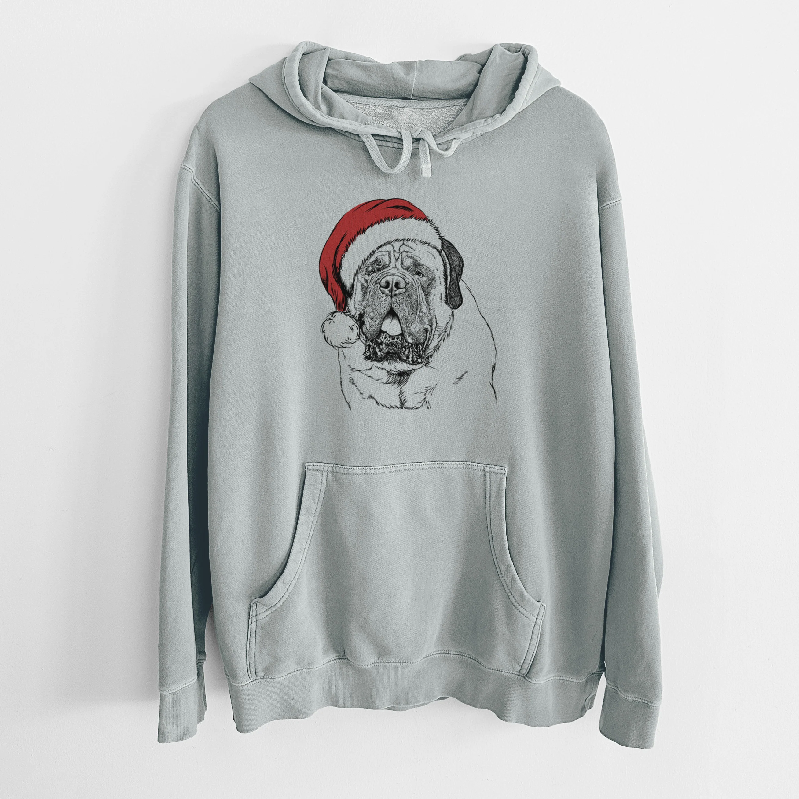 Santa Hat Jed the English Mastiff - Unisex Pigment Dyed Hoodie - Image 8