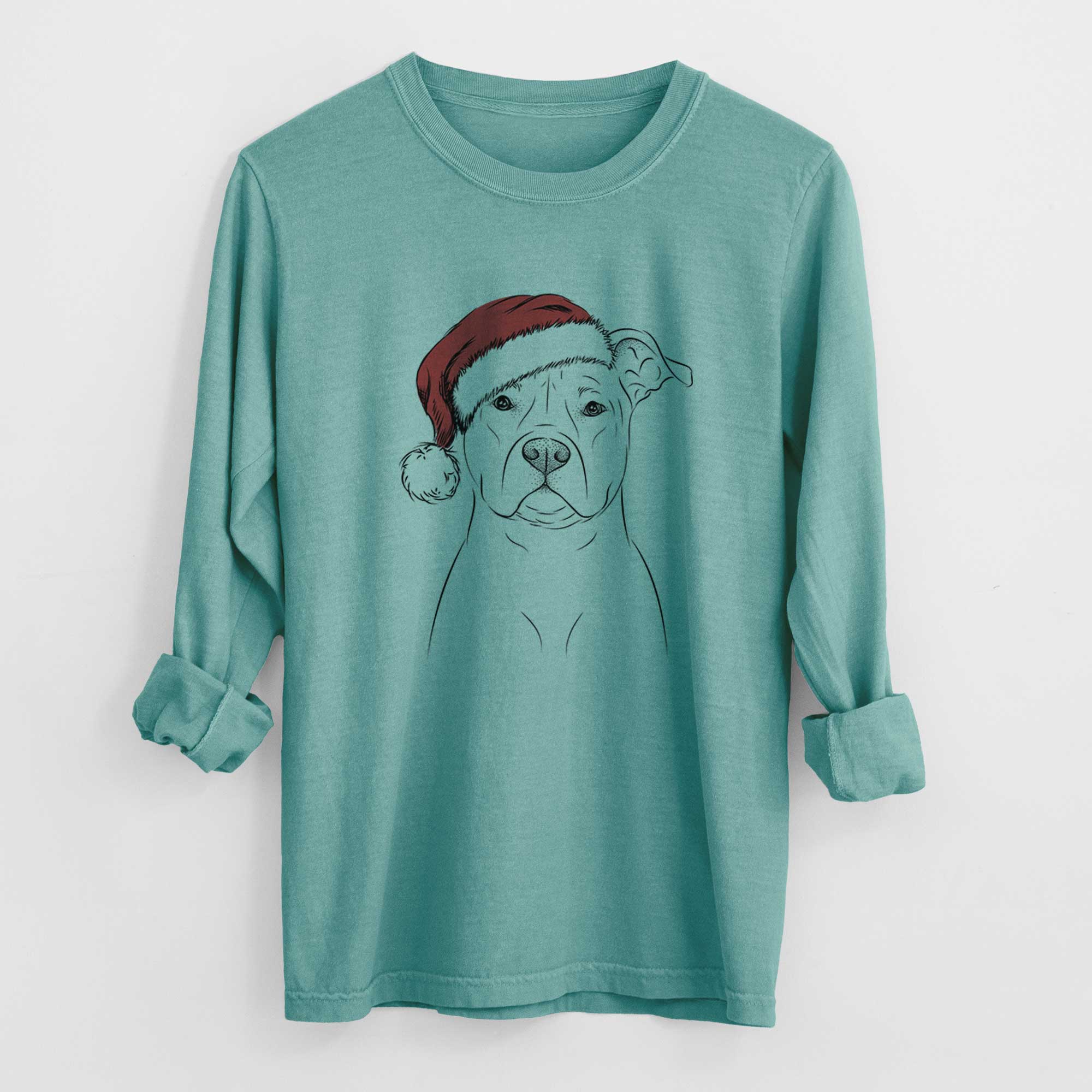 Santa Jethro the American Staffordshire Terrier - Men's Heavyweight 100% Cotton Long Sleeve - Image 9
