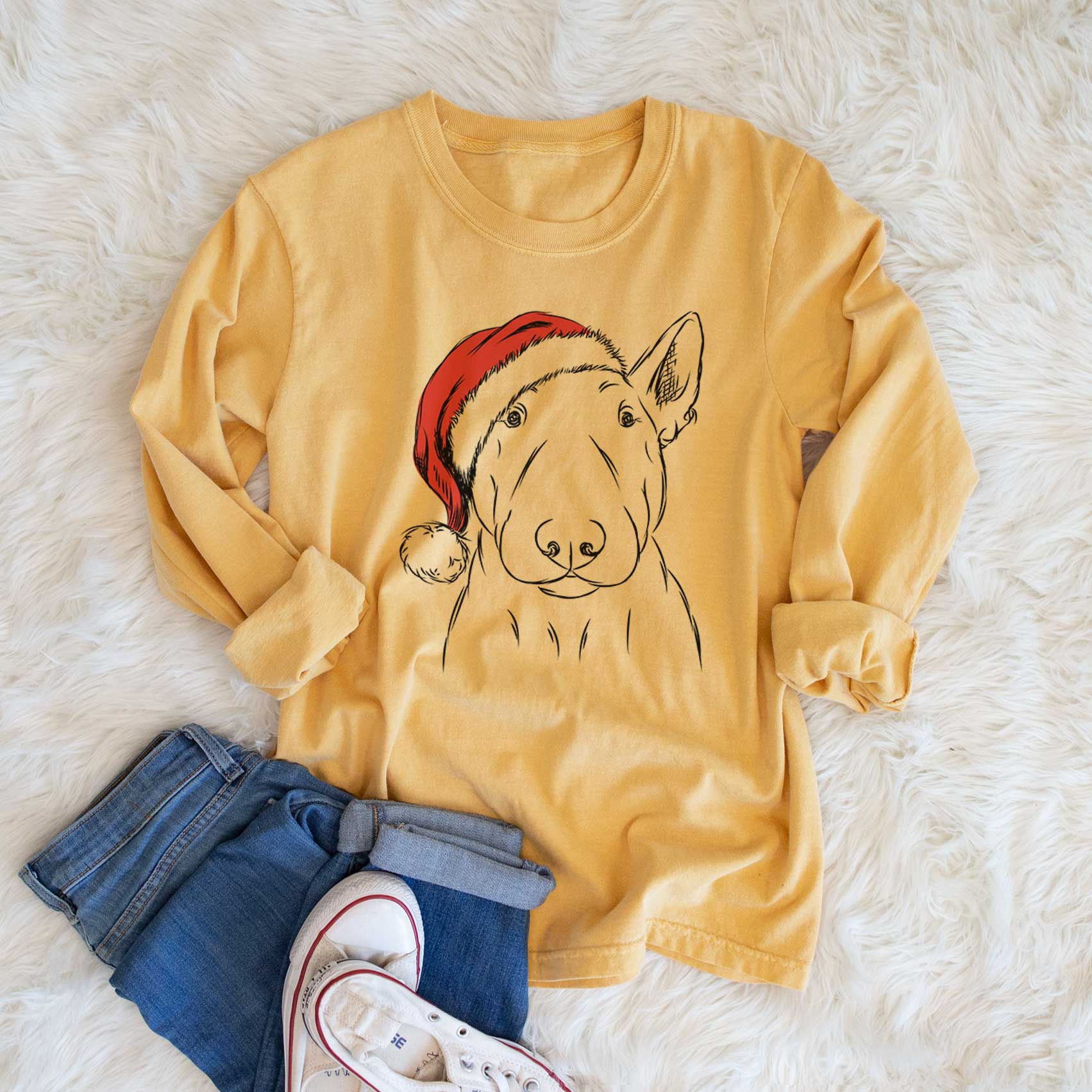 Santa Jett the Bull Terrier - Men's Heavyweight 100% Cotton Long Sleeve - Image 6