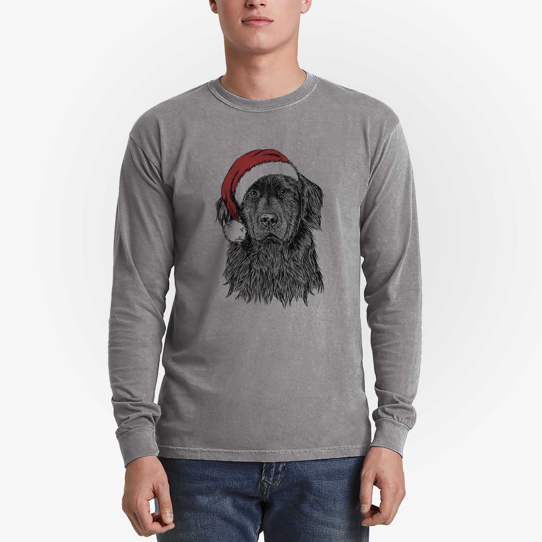 Santa Jinx the Newfoundland - Men's Heavyweight 100% Cotton Long Sleeve - Image 5